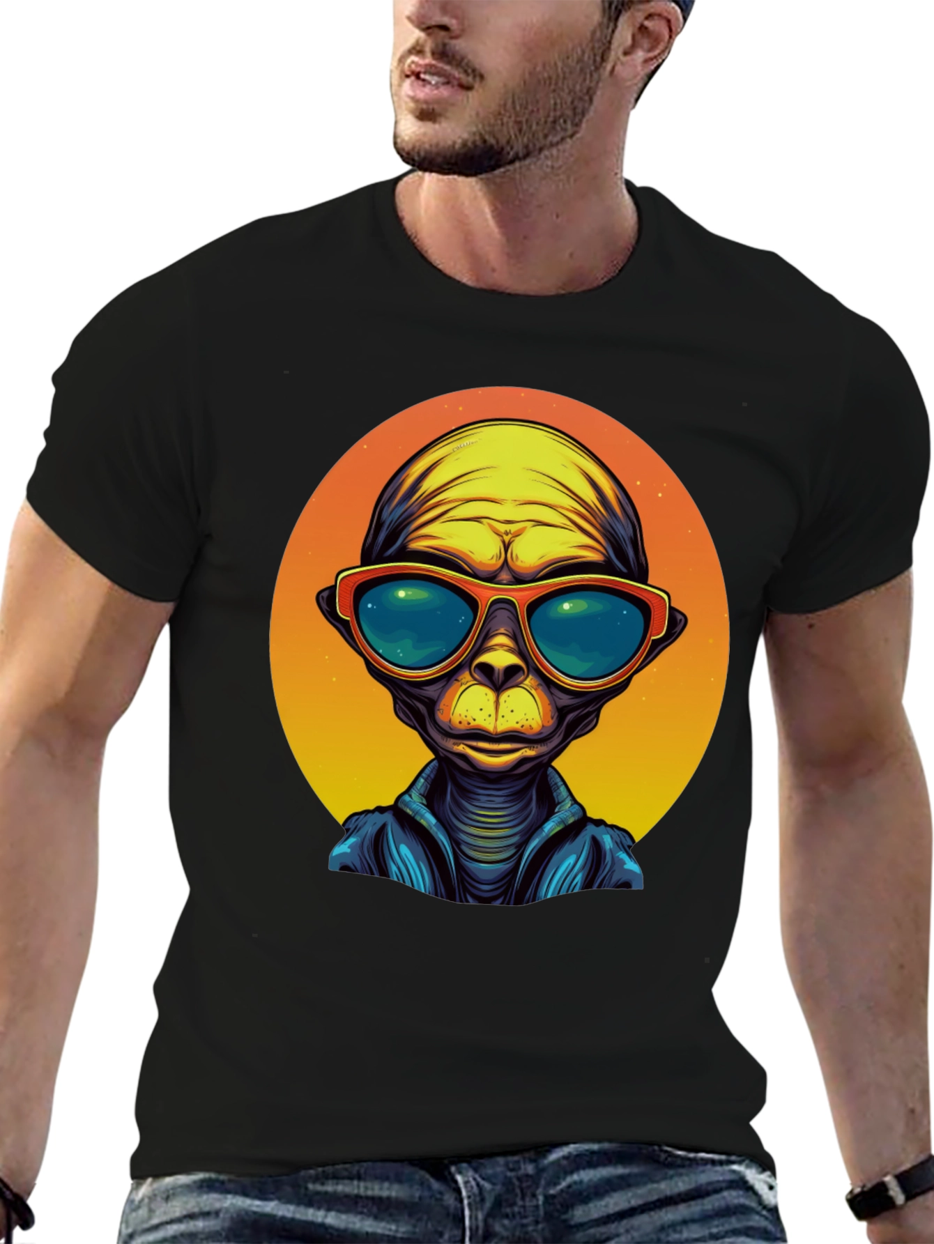 Cool Alien Graphic Tee - Mens Black T-Shirt
