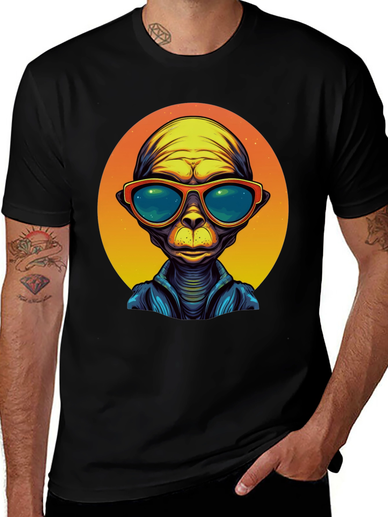 Cool Alien Graphic Tee - Mens Black T-Shirt