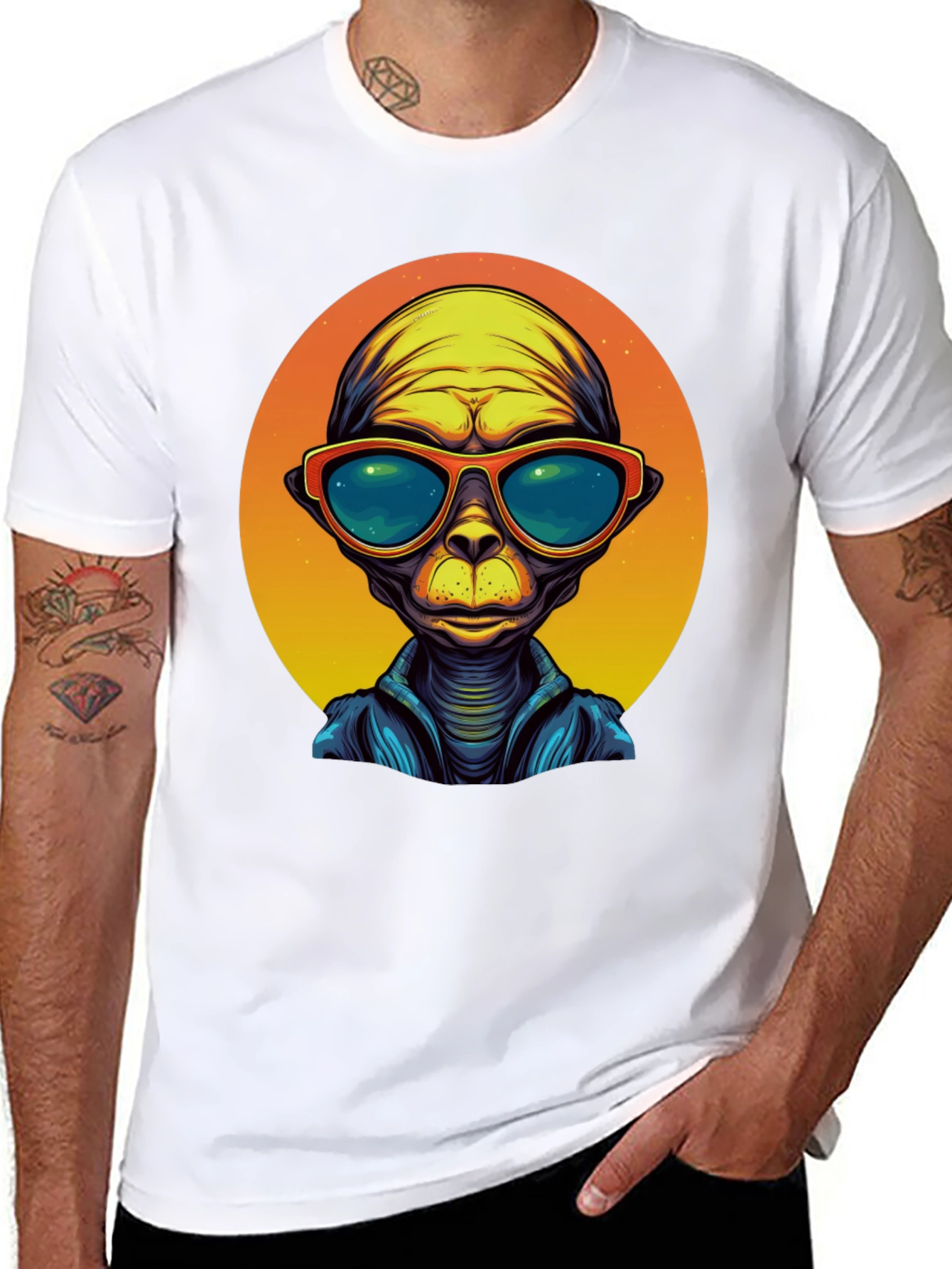 Cool Alien Graphic Tee - Mens Black T-Shirt