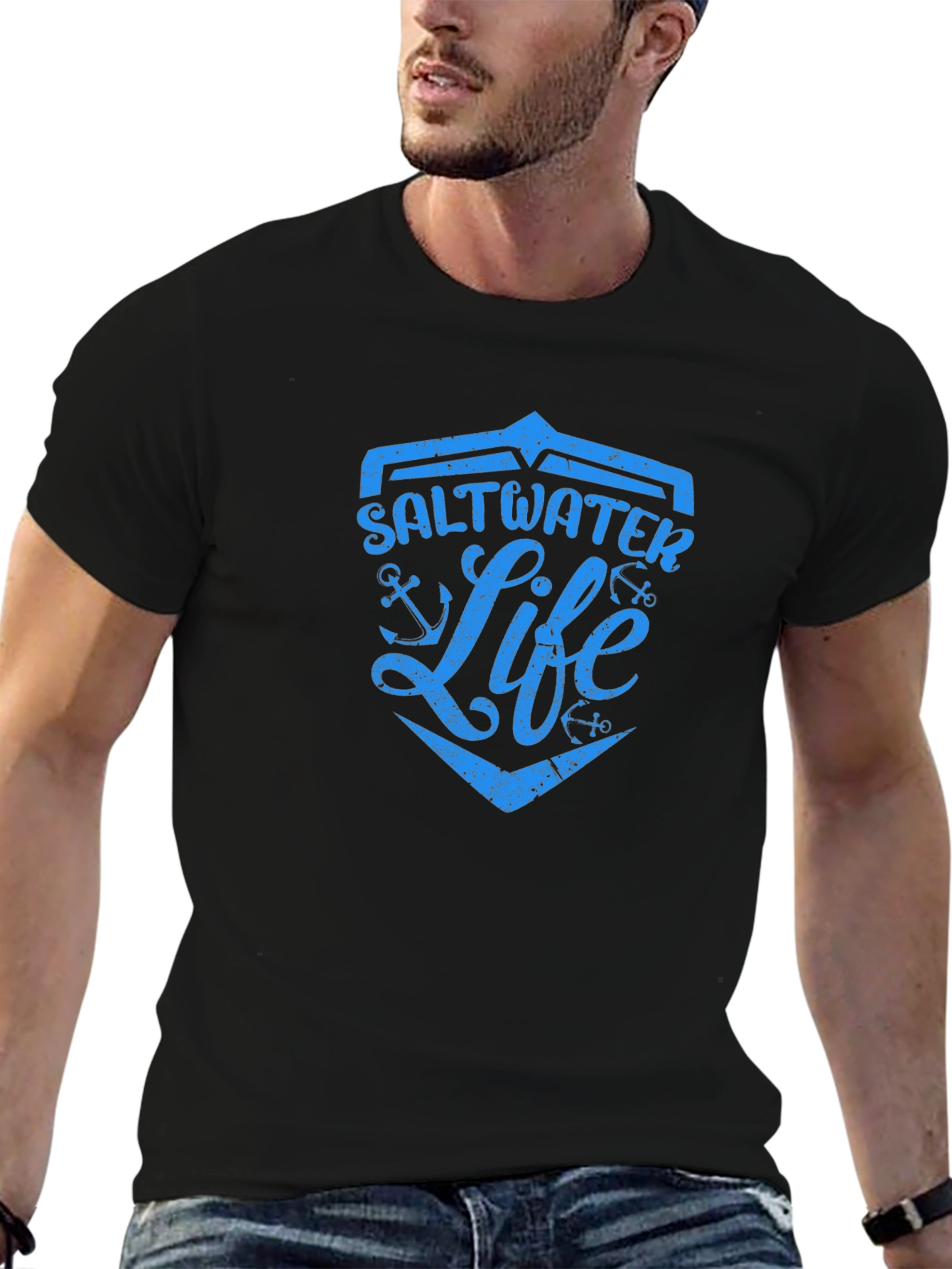 Saltwater Life Graphic Print Black T-Shirt