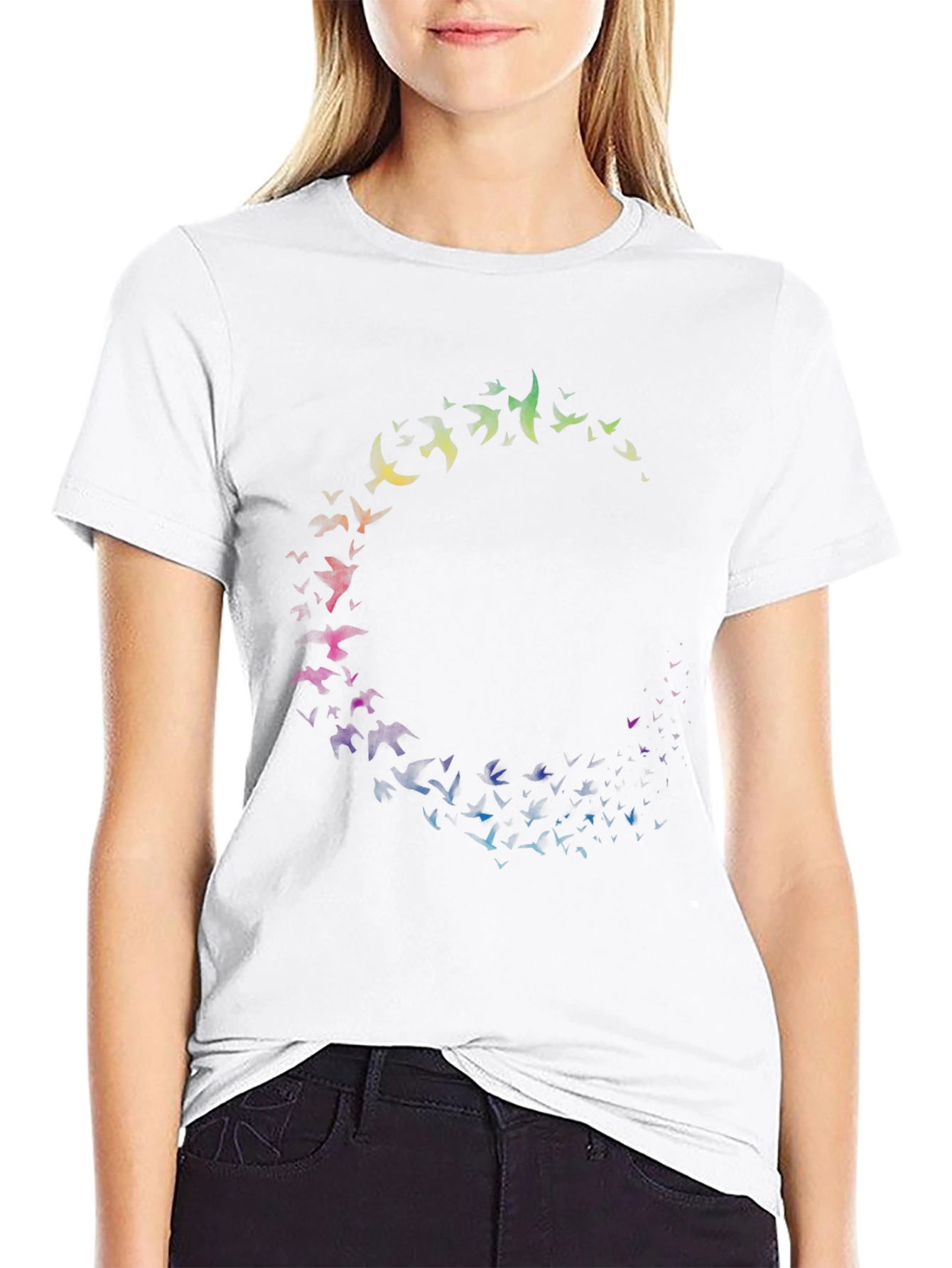 Rainbow Bird Circle Black T-Shirt
