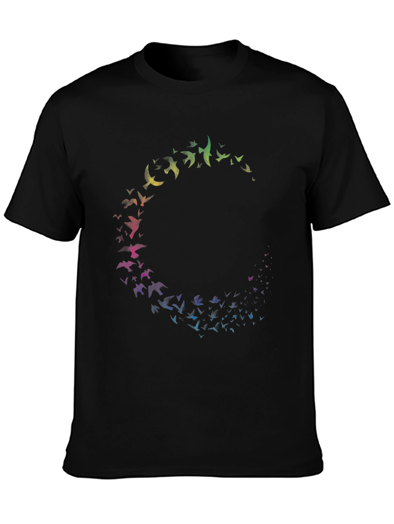 Rainbow Bird Circle Black T-Shirt