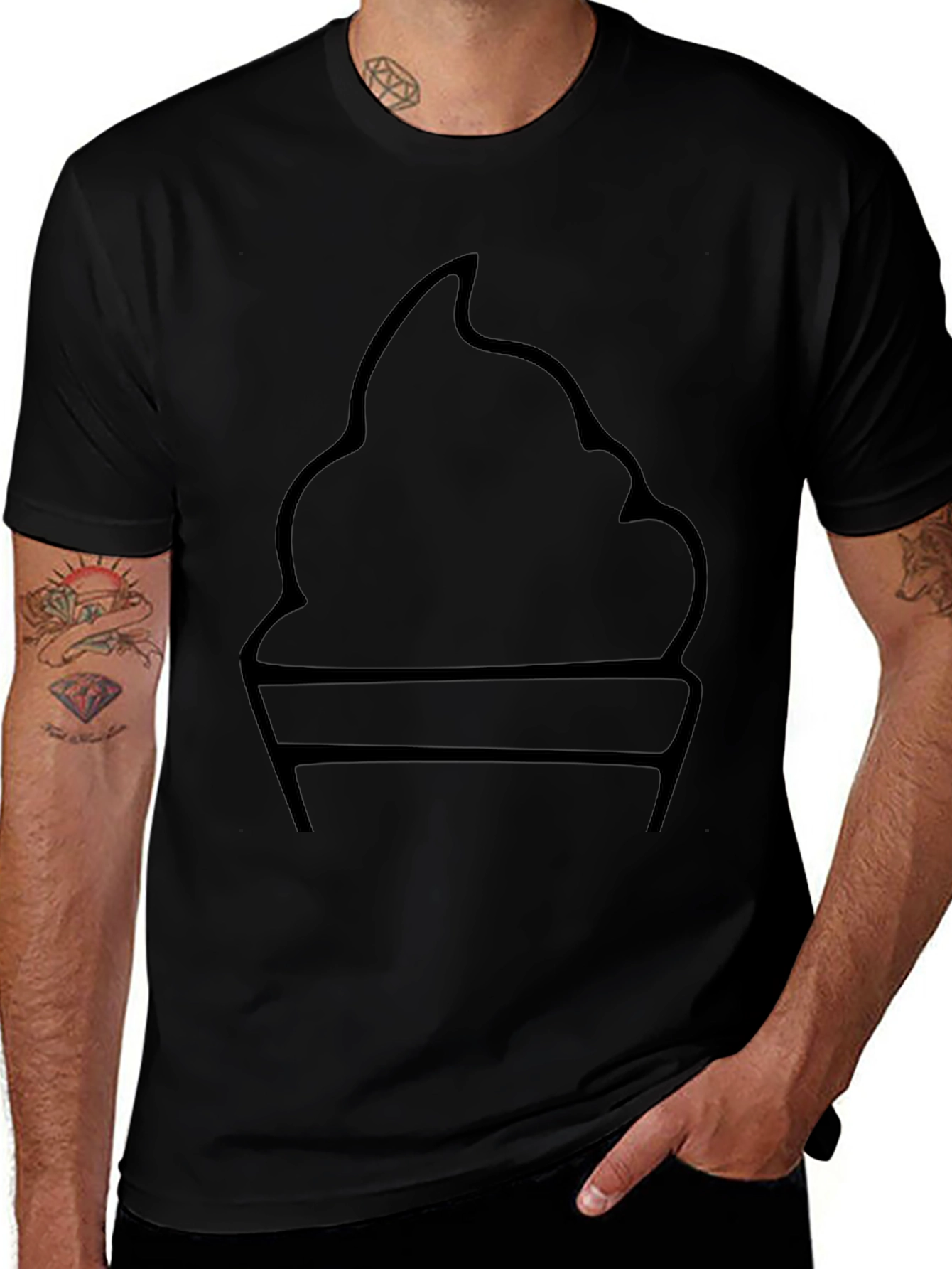 Minimalist Ice Cream Graphic Tee - Black