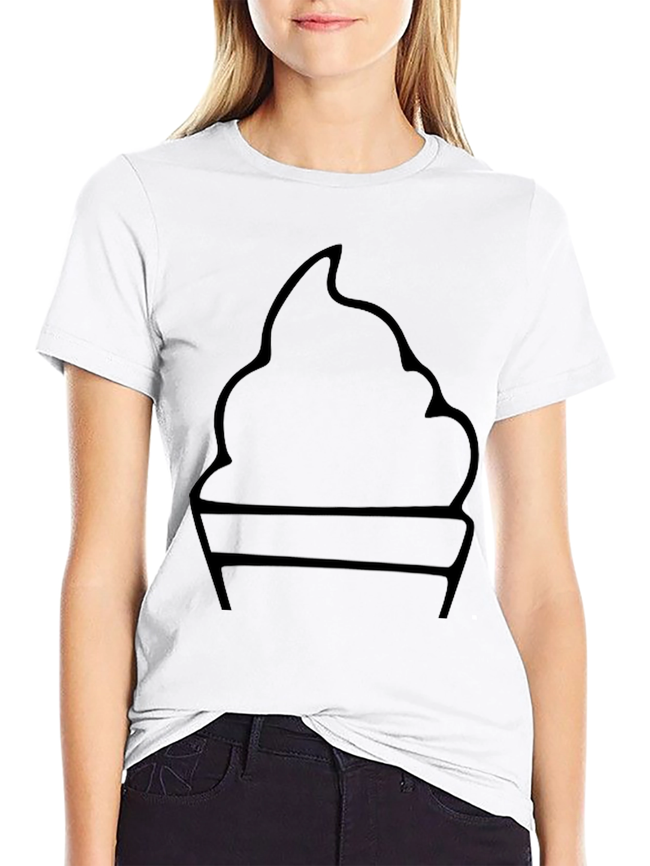 Minimalist Ice Cream Graphic Tee - Black