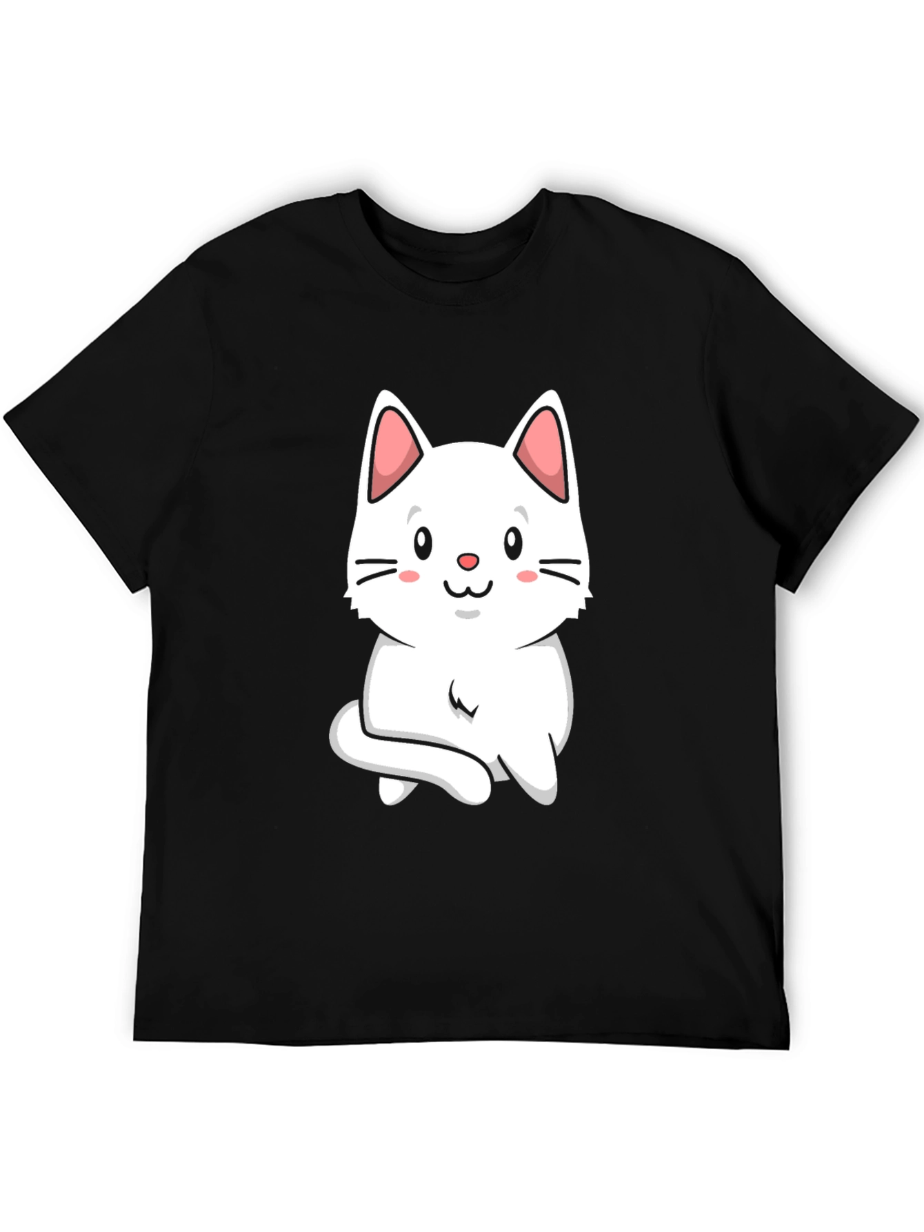 Cute Cat Graphic Tee - Black Cotton T-Shirt