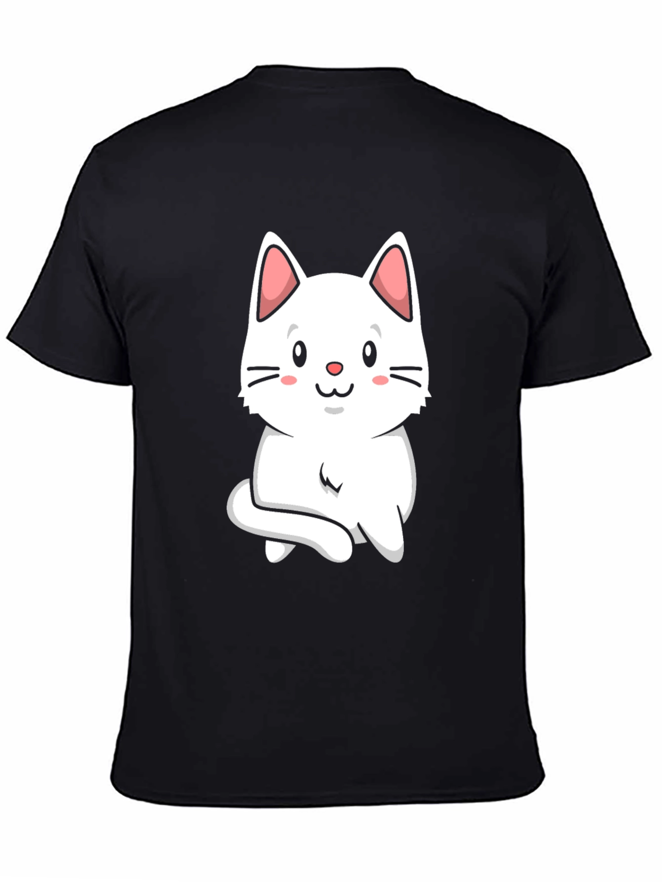 Cute Cat Graphic Tee - Black Cotton T-Shirt