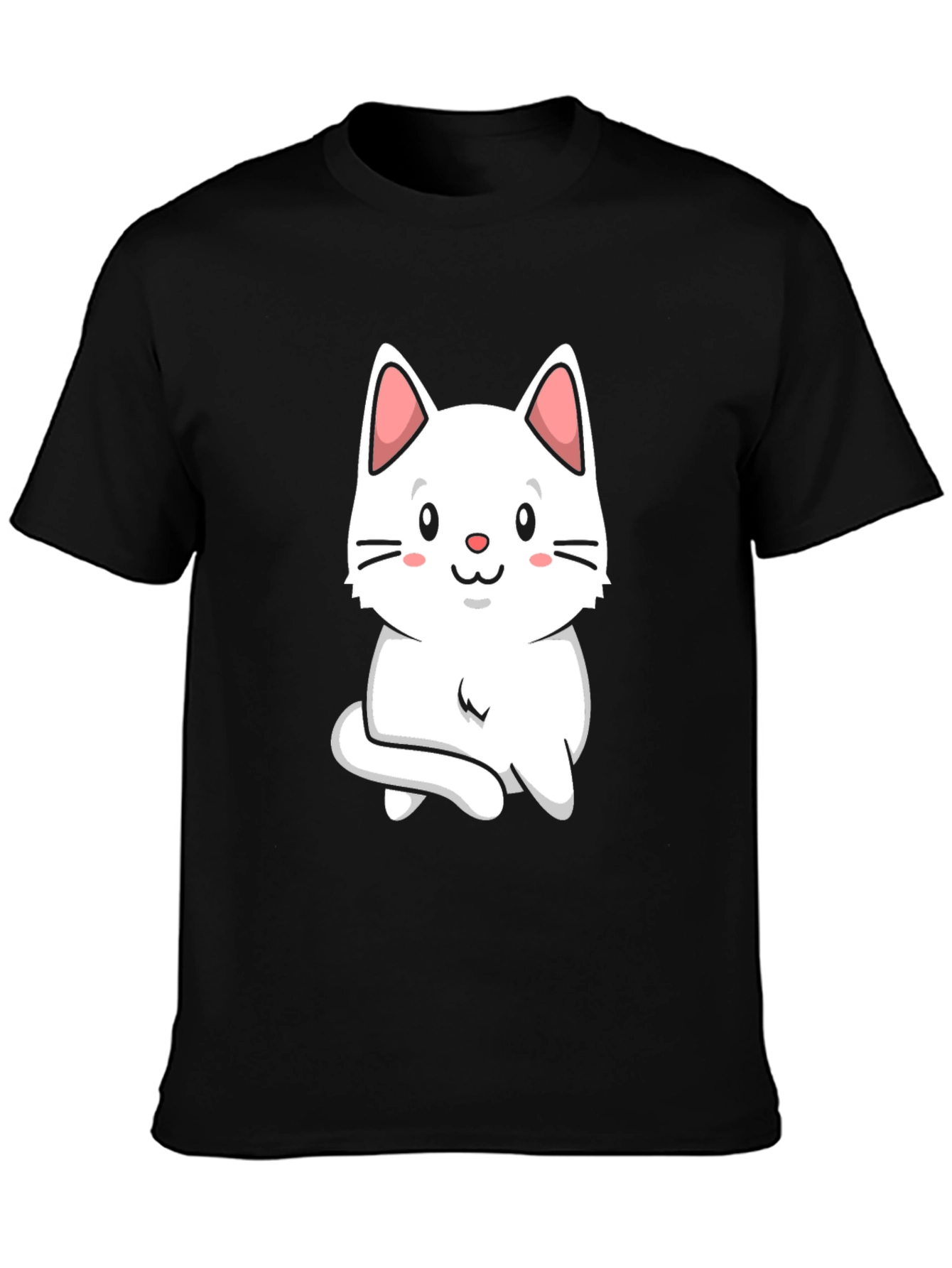 Cute Cat Graphic Tee - Black Cotton T-Shirt