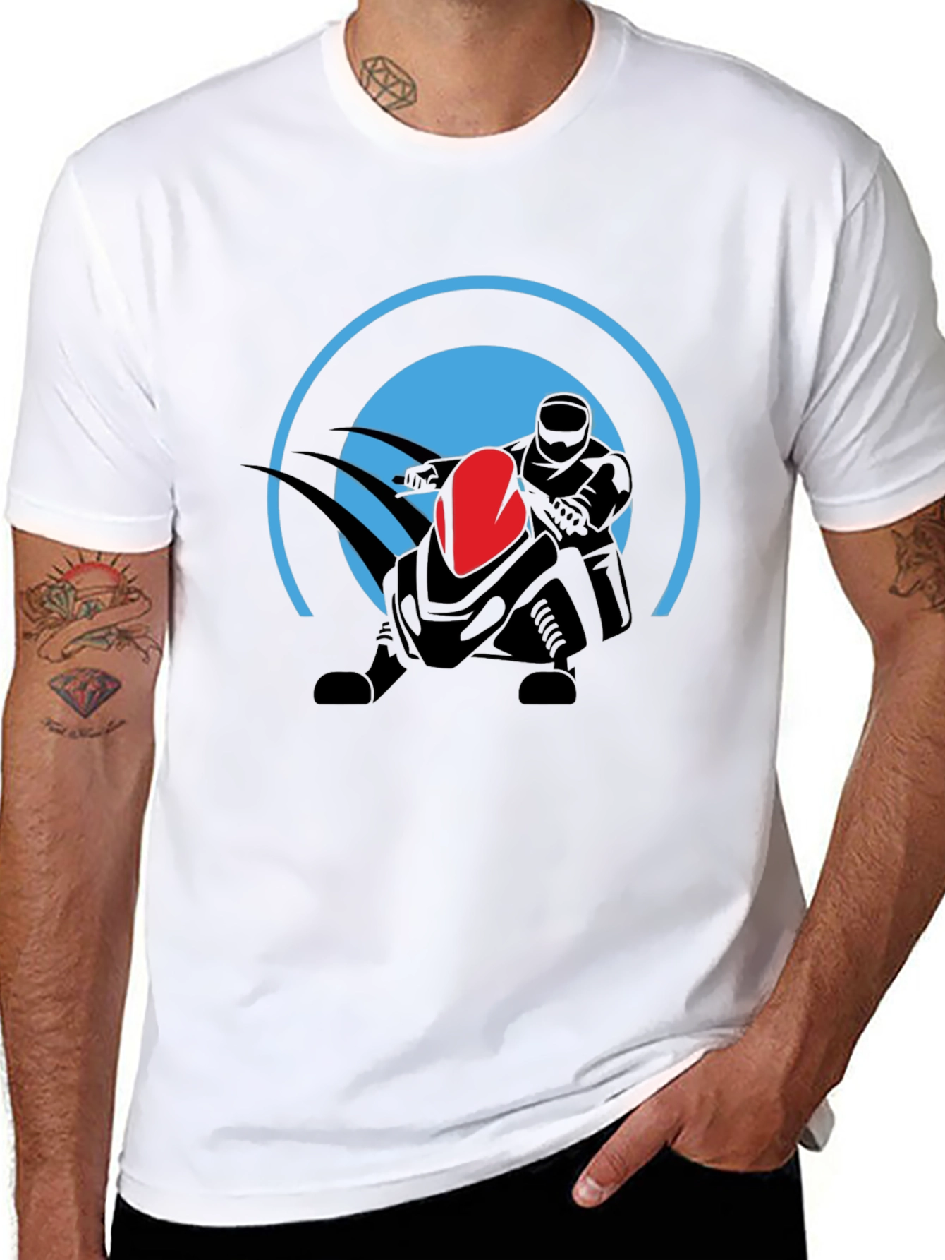 Black Graphic Tee: Futuristic Rider Design