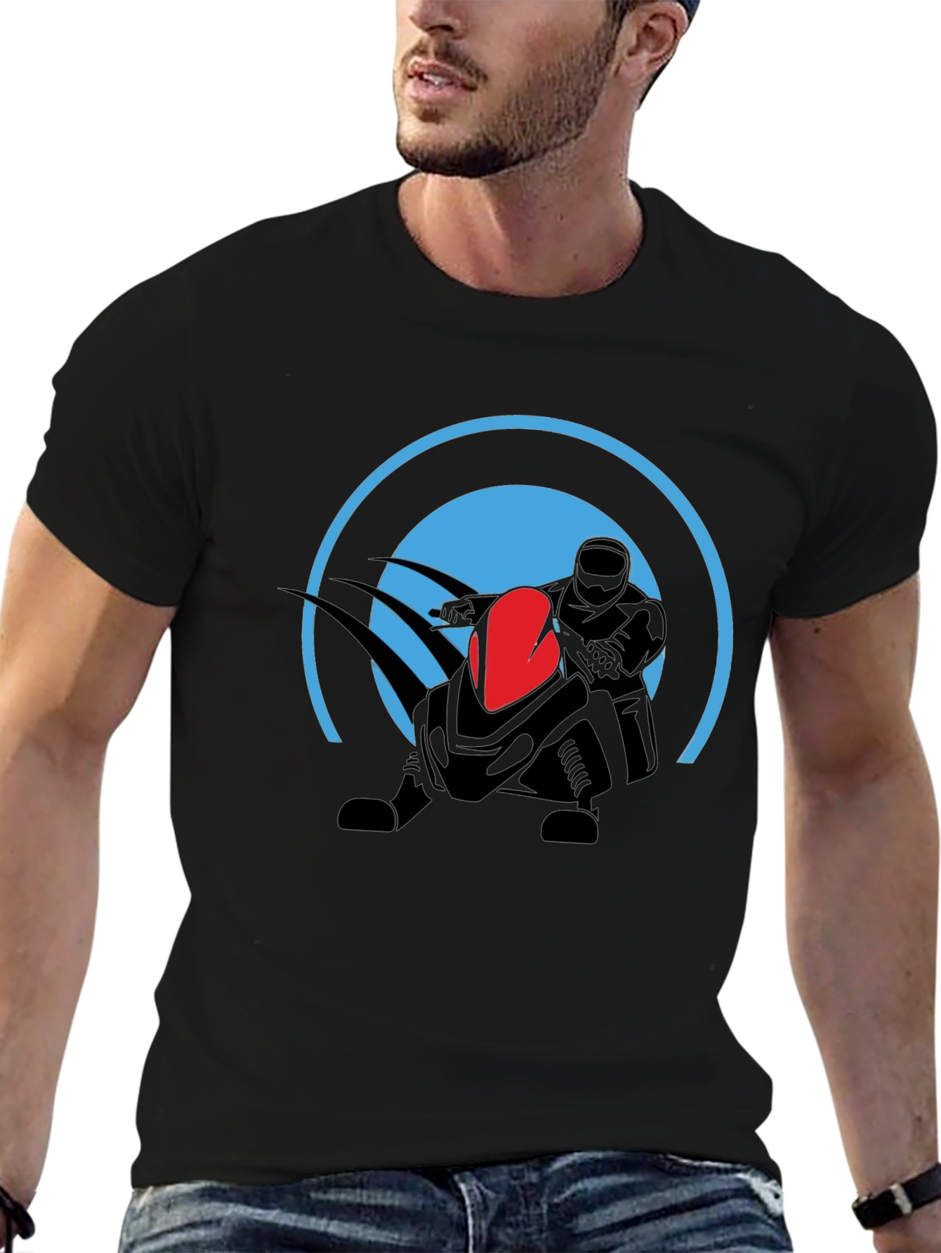 Black Graphic Tee: Futuristic Rider Design