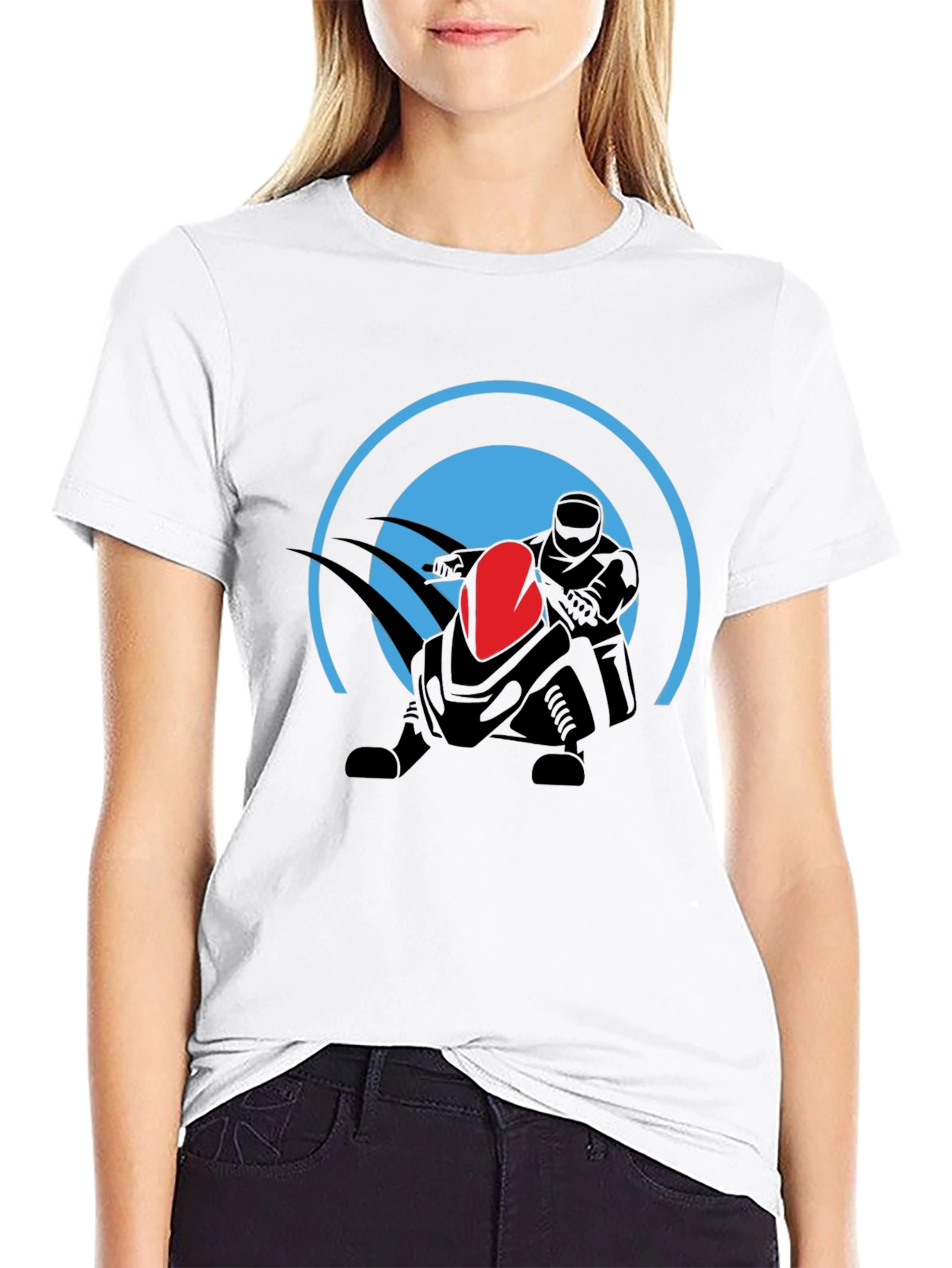 Black Graphic Tee: Futuristic Rider Design