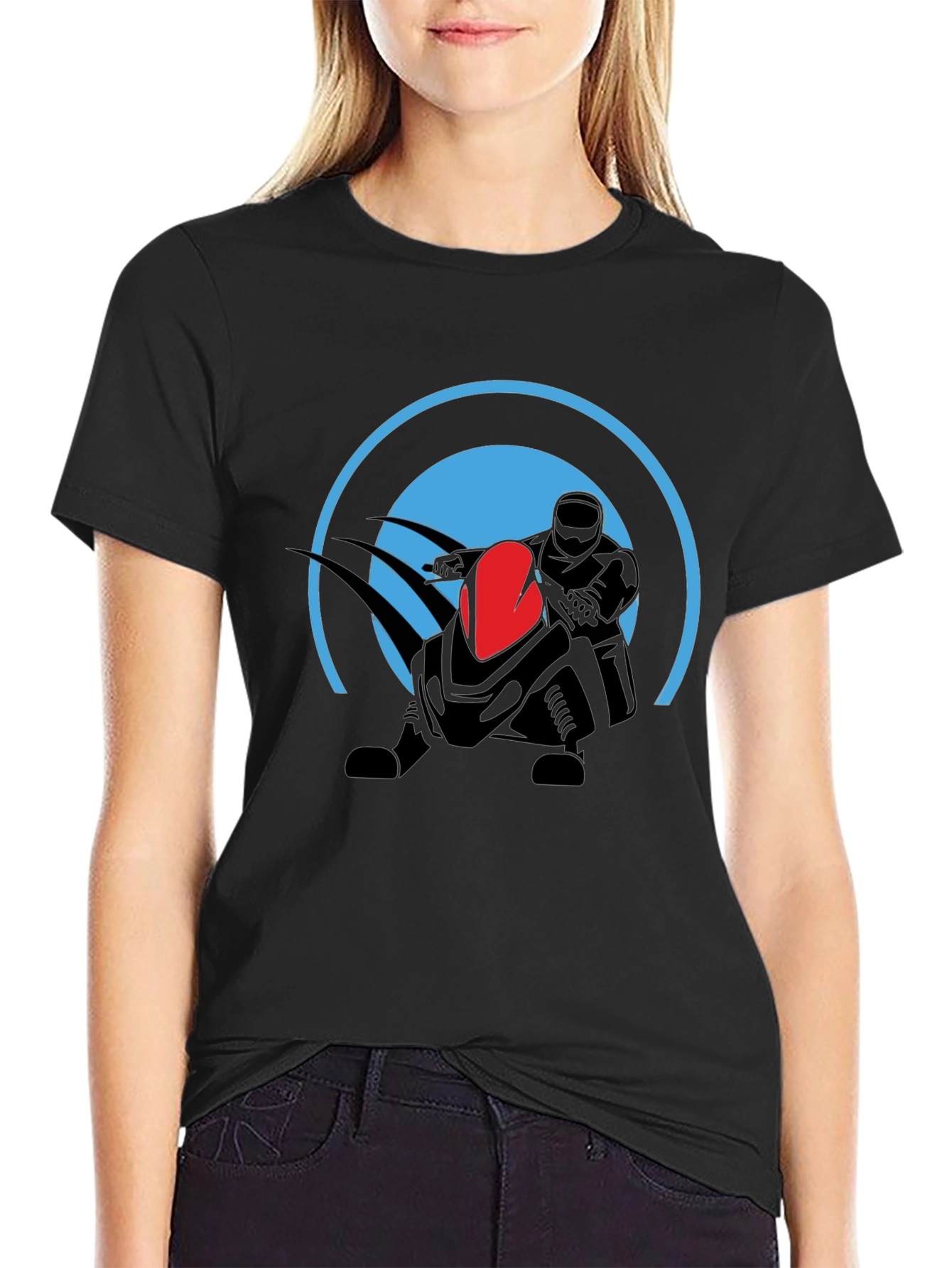 Black Graphic Tee: Futuristic Rider Design