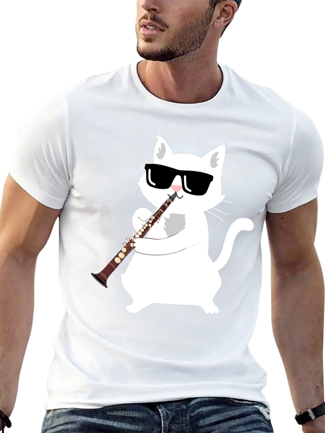 Cool Cat Clarinet Player Graphic Tee