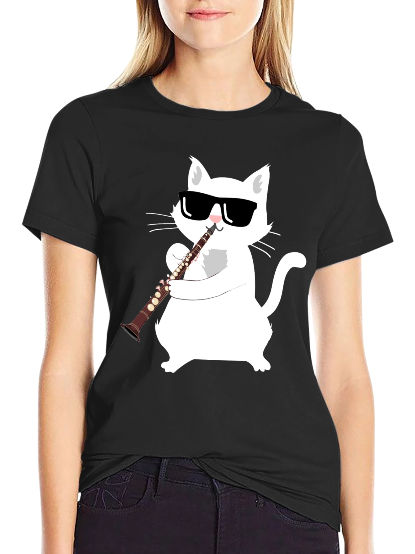 Cool Cat Clarinet Player Graphic Tee