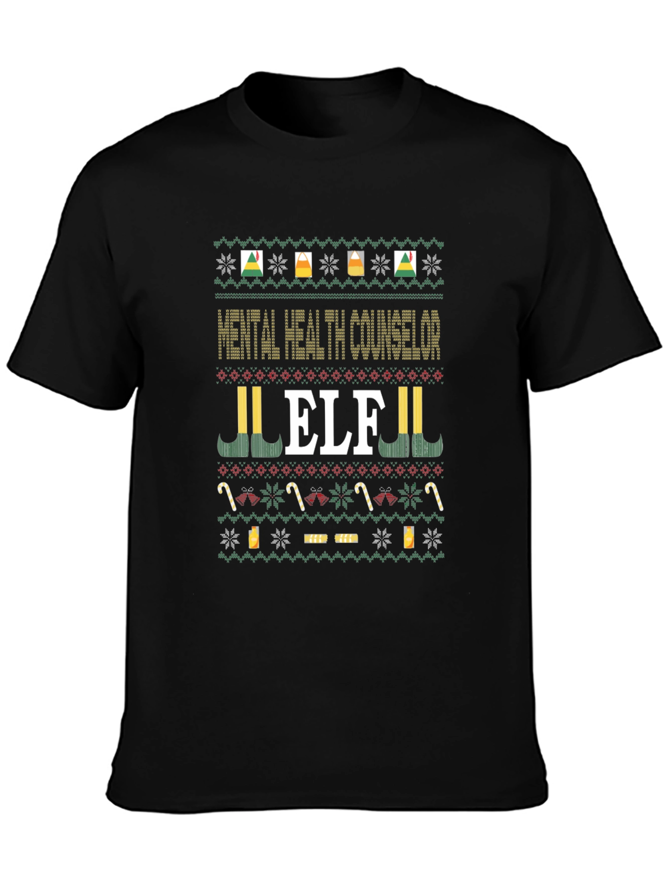 Mental Health Counselor Elf Ugly Christmas Sweater T-Shirt