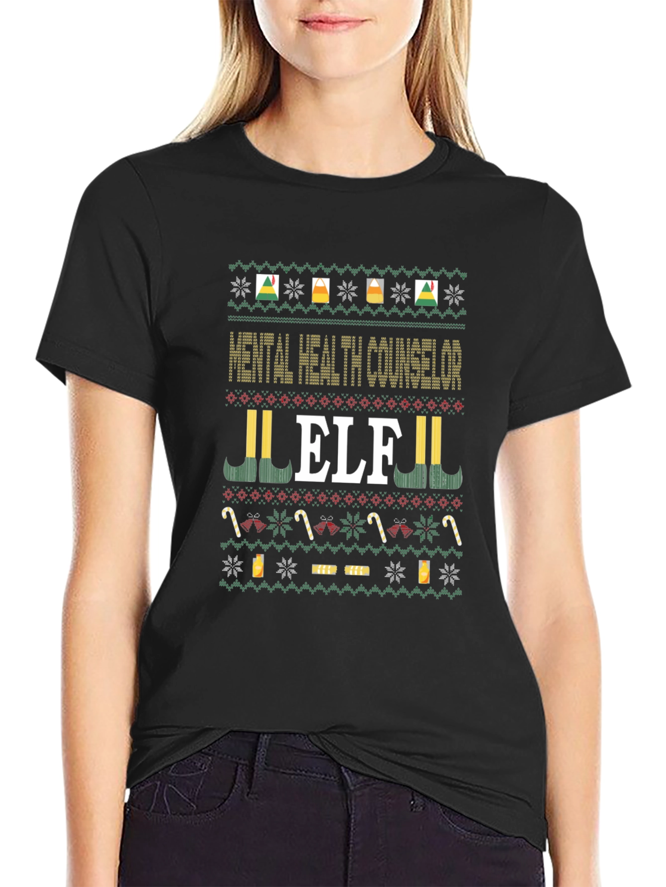 Mental Health Counselor Elf Ugly Christmas Sweater T-Shirt