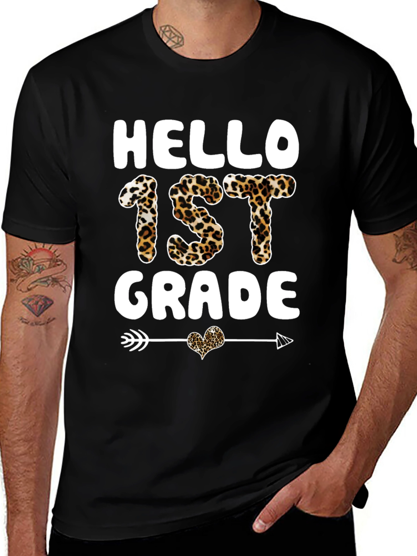 Hello 1st Grade Leopard Print Tee