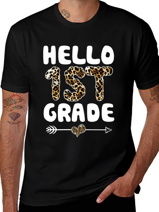 Hello 1st Grade Leopard Print Tee
