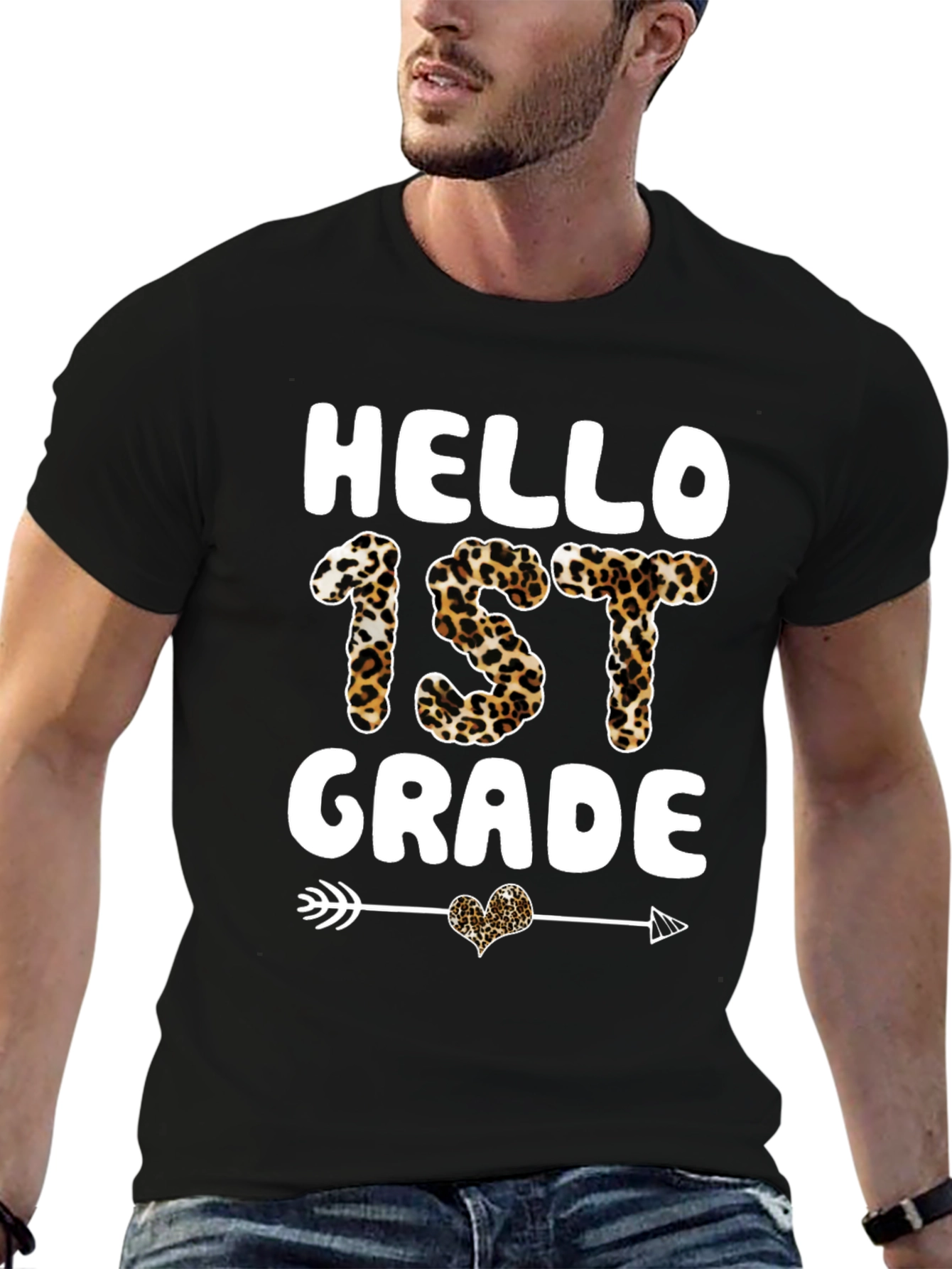 Hello 1st Grade Leopard Print Tee