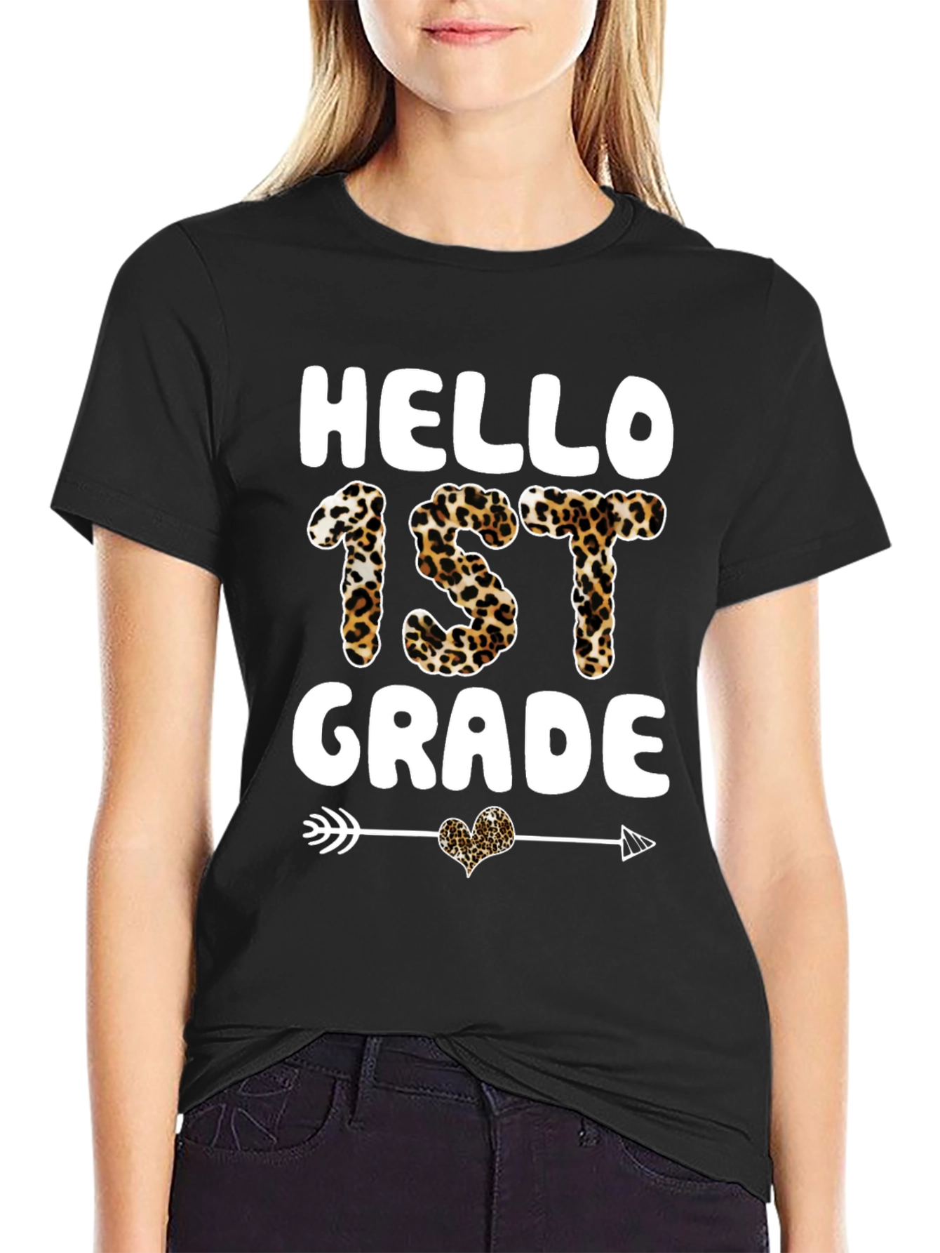 Hello 1st Grade Leopard Print Tee