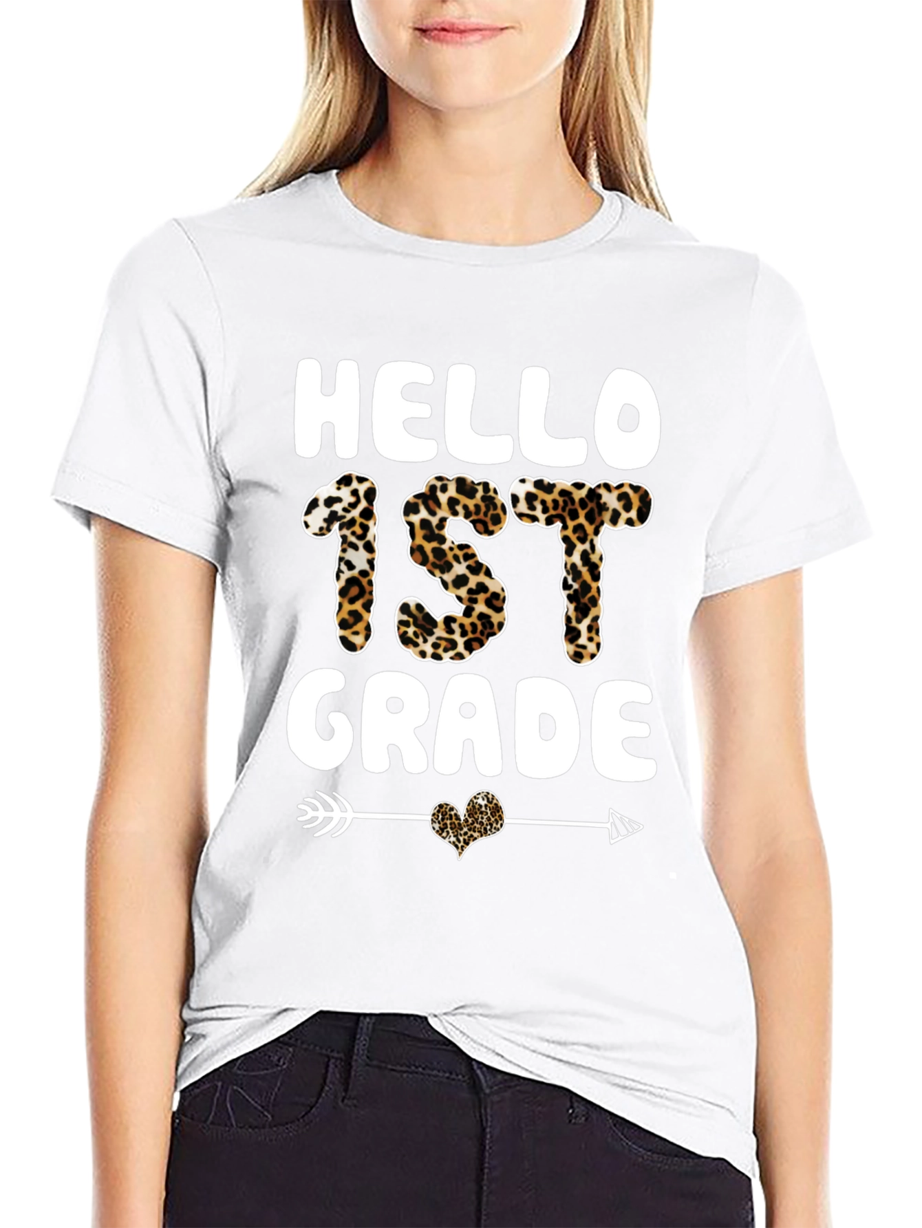Hello 1st Grade Leopard Print Tee