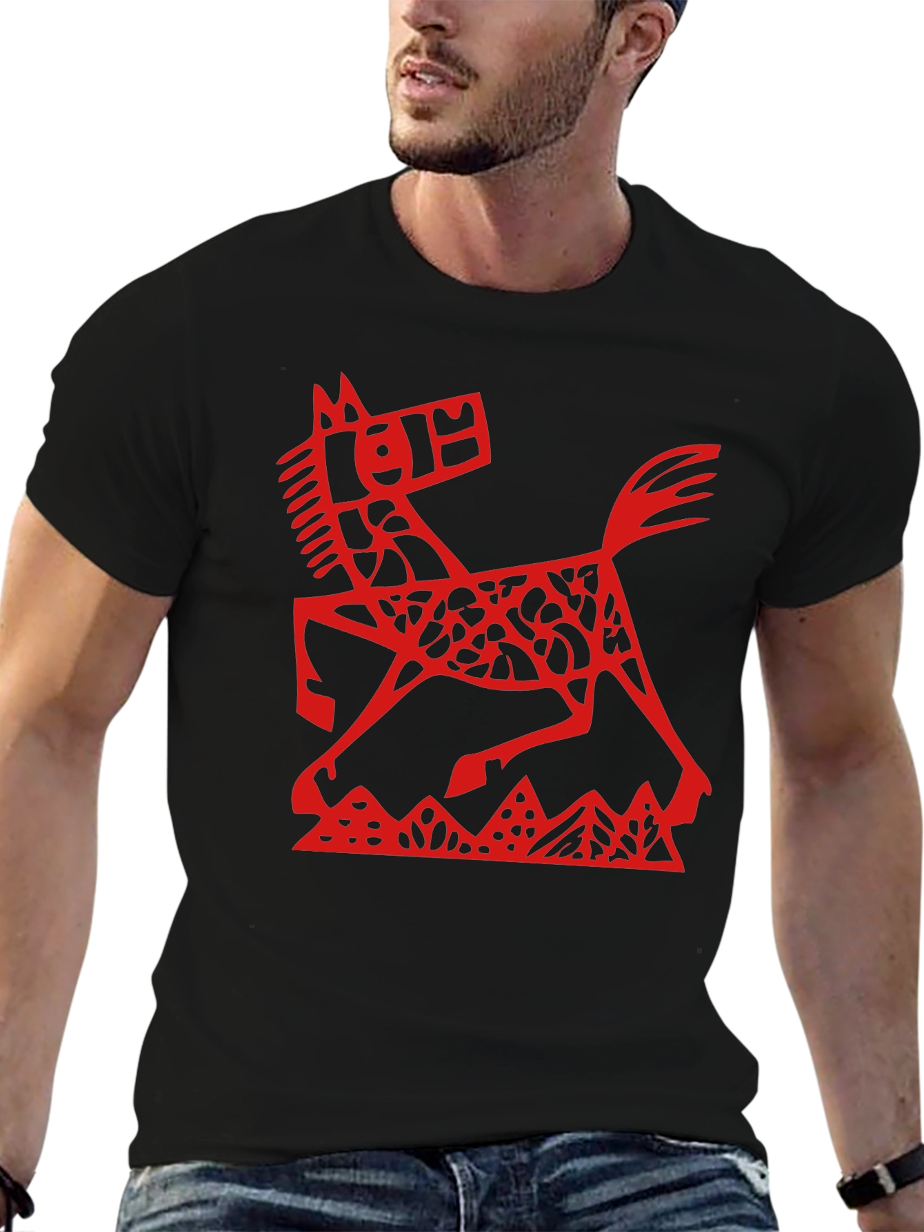 Red Horse Graphic Black T-Shirt
