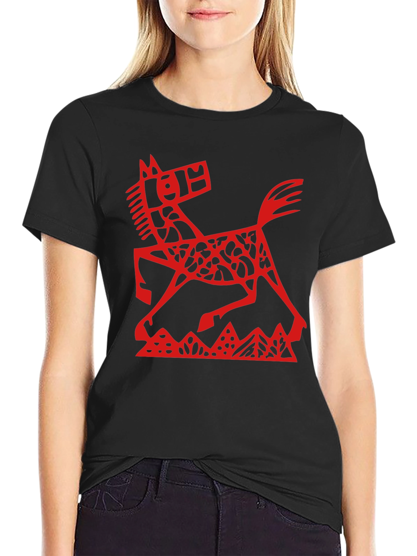 Red Horse Graphic Black T-Shirt