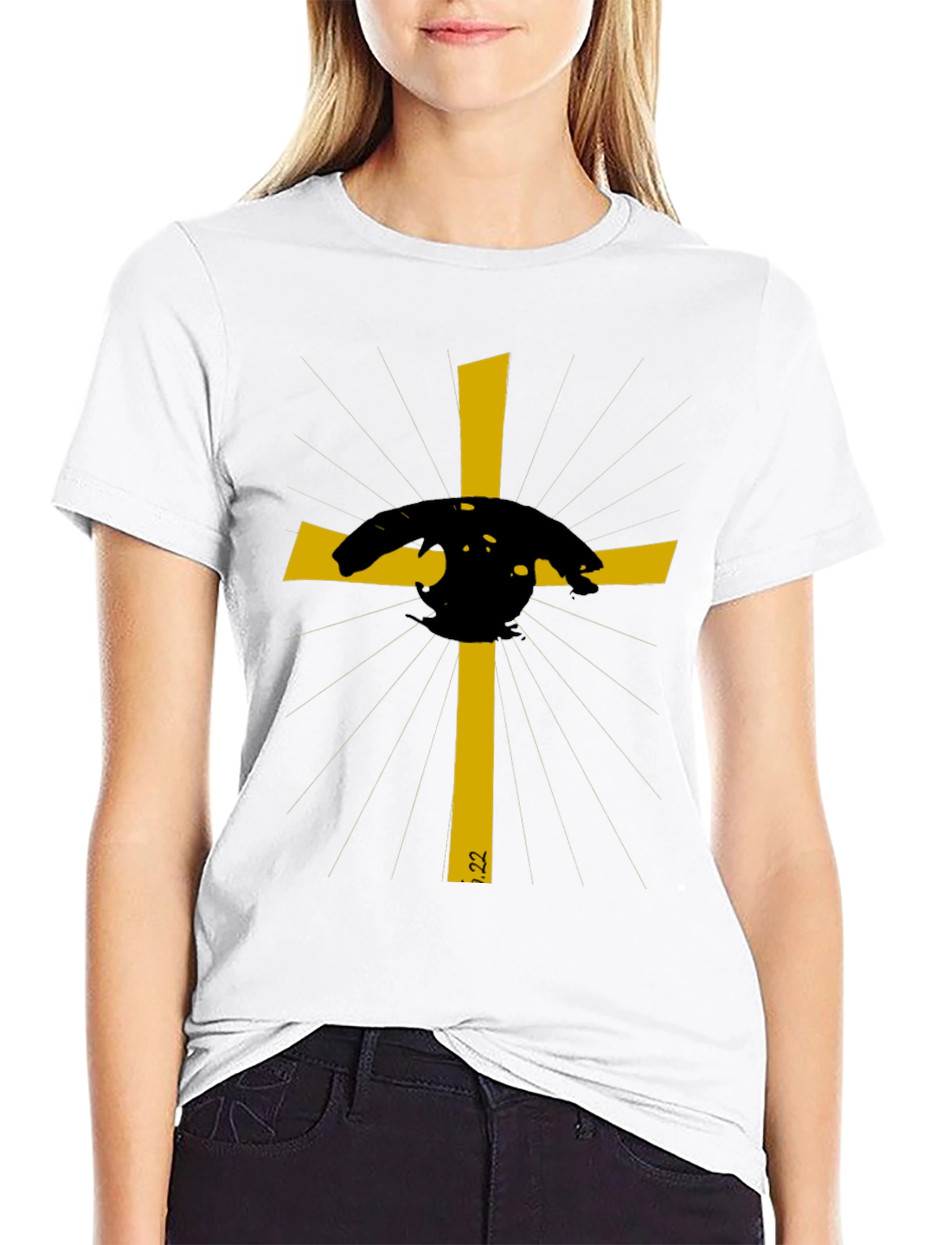 Embroidered Cross Graphic Tee - Stylish Christian Apparel
