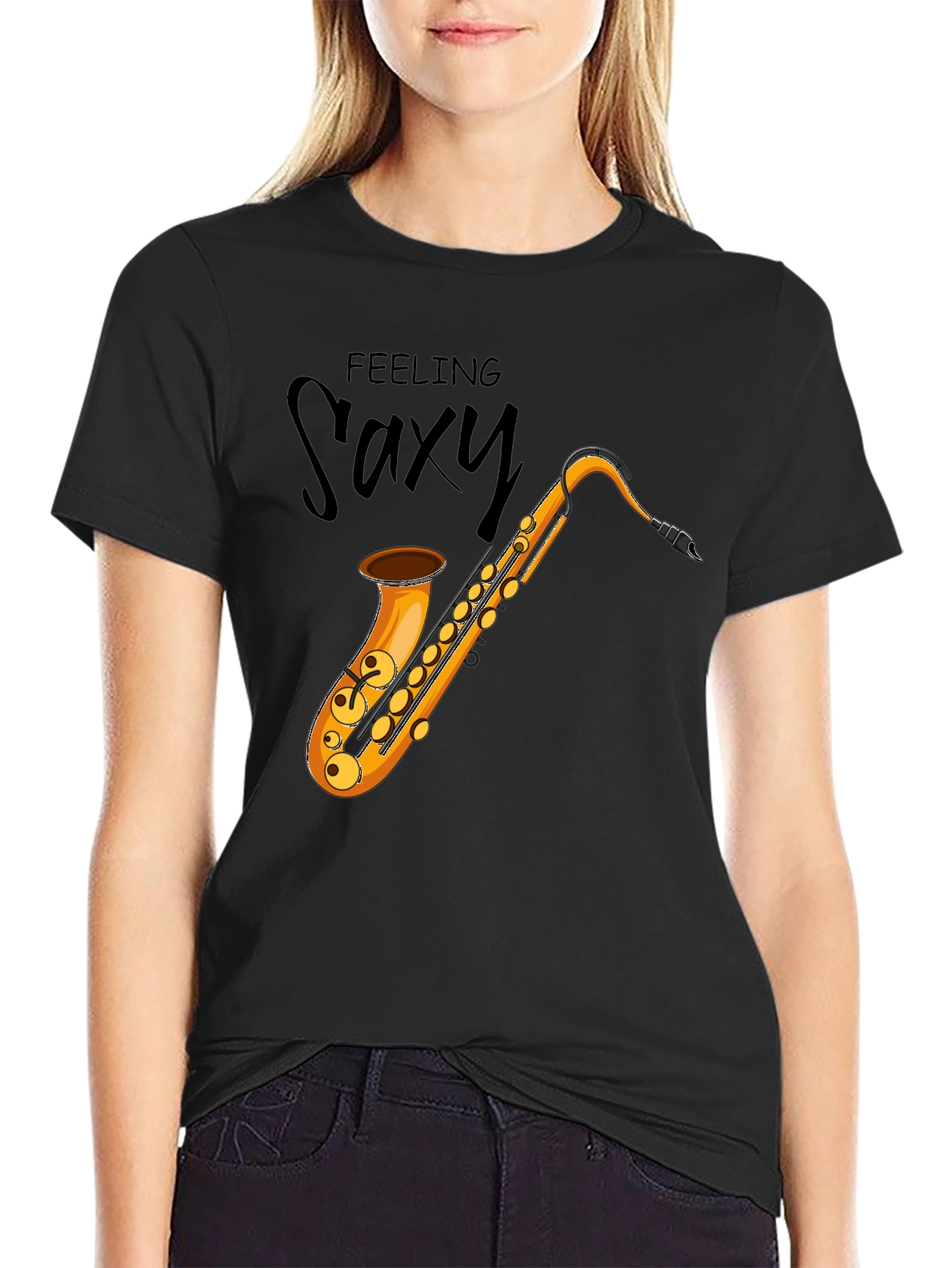 Feeling Saxy Black Graphic Tee