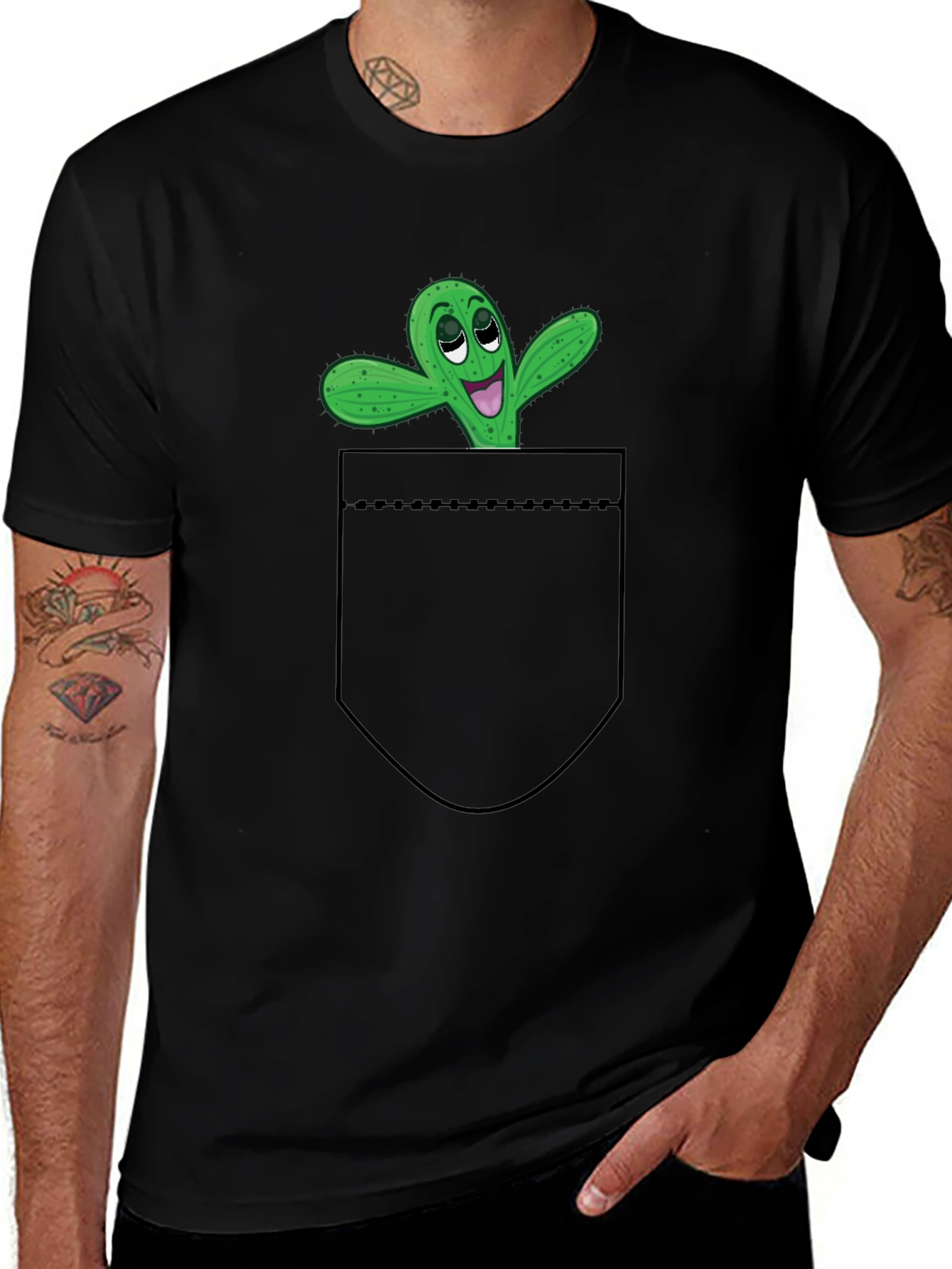 Funny Cactus Pocket T-Shirt - Novelty Graphic Tee