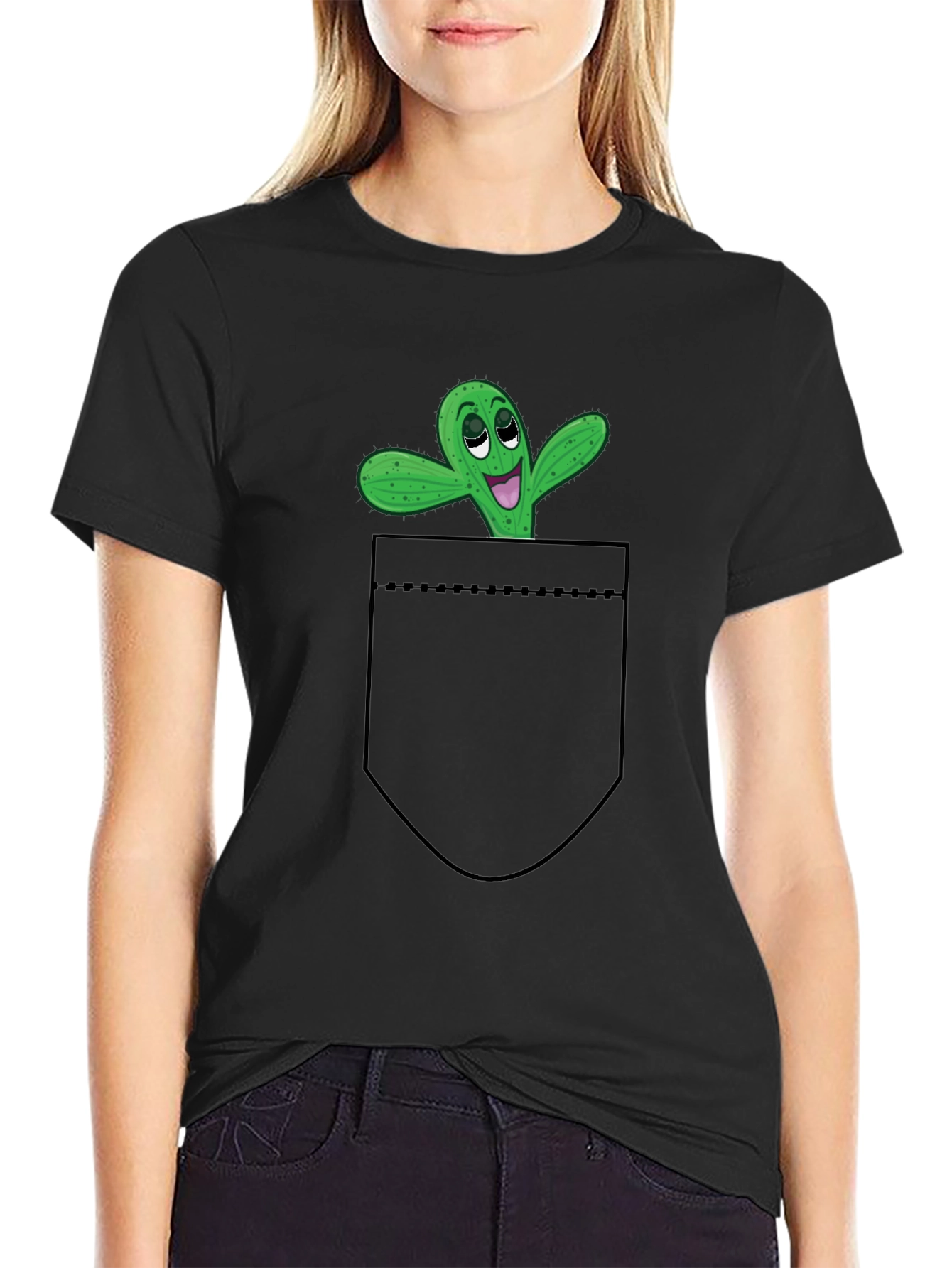 Funny Cactus Pocket T-Shirt - Novelty Graphic Tee