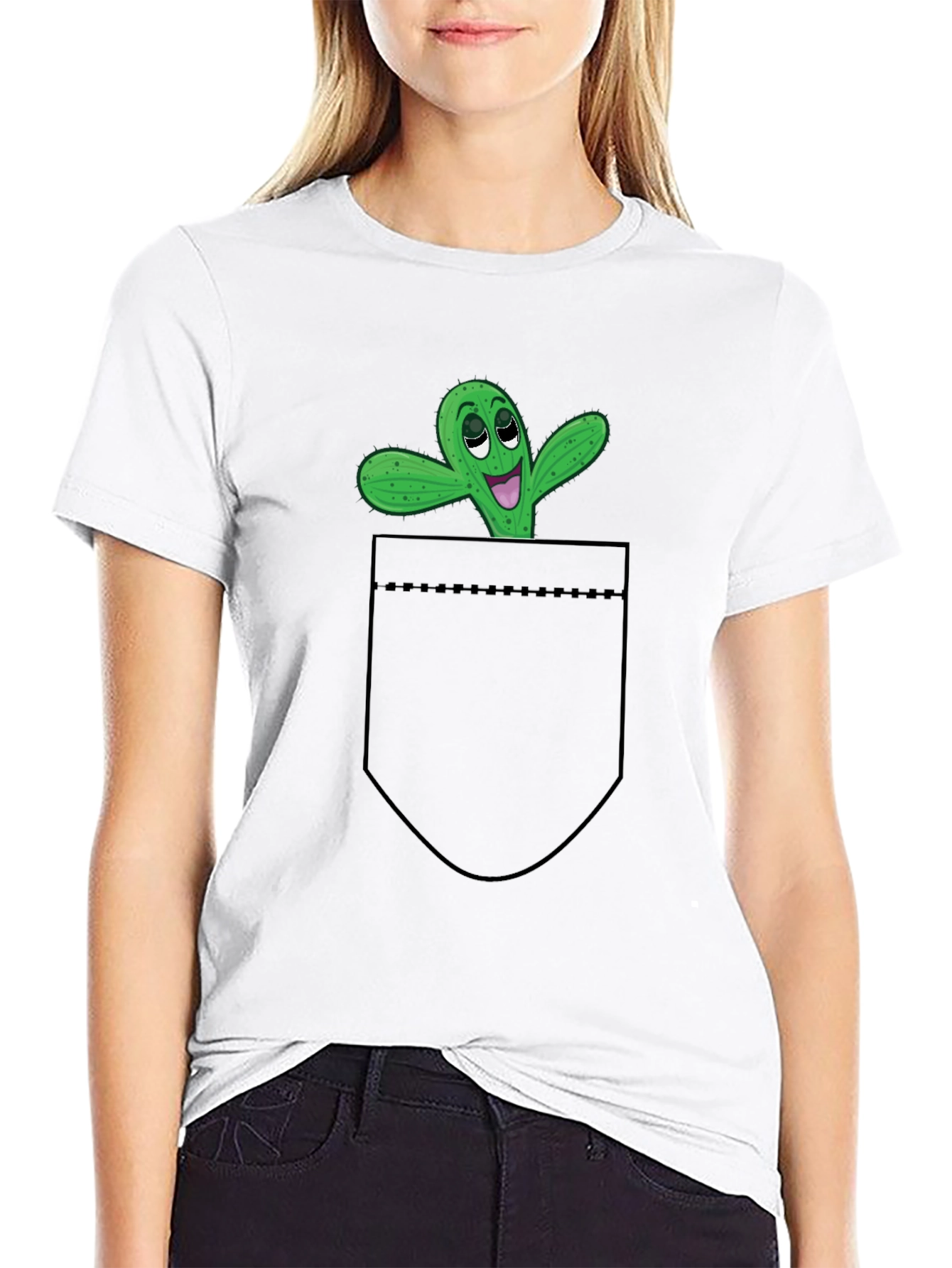 Funny Cactus Pocket T-Shirt - Novelty Graphic Tee
