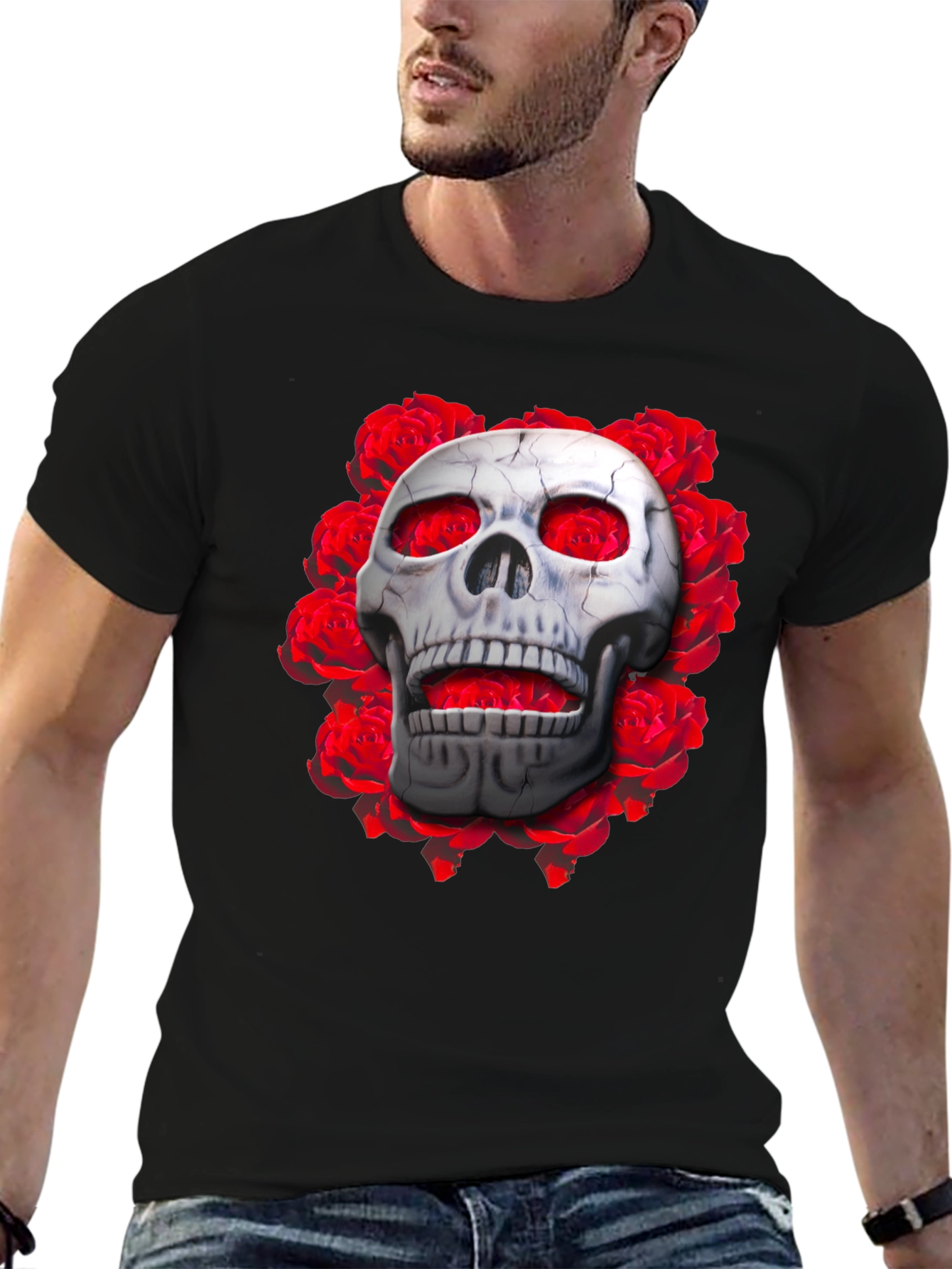 Skull & Roses Graphic Tee - Gothic Style