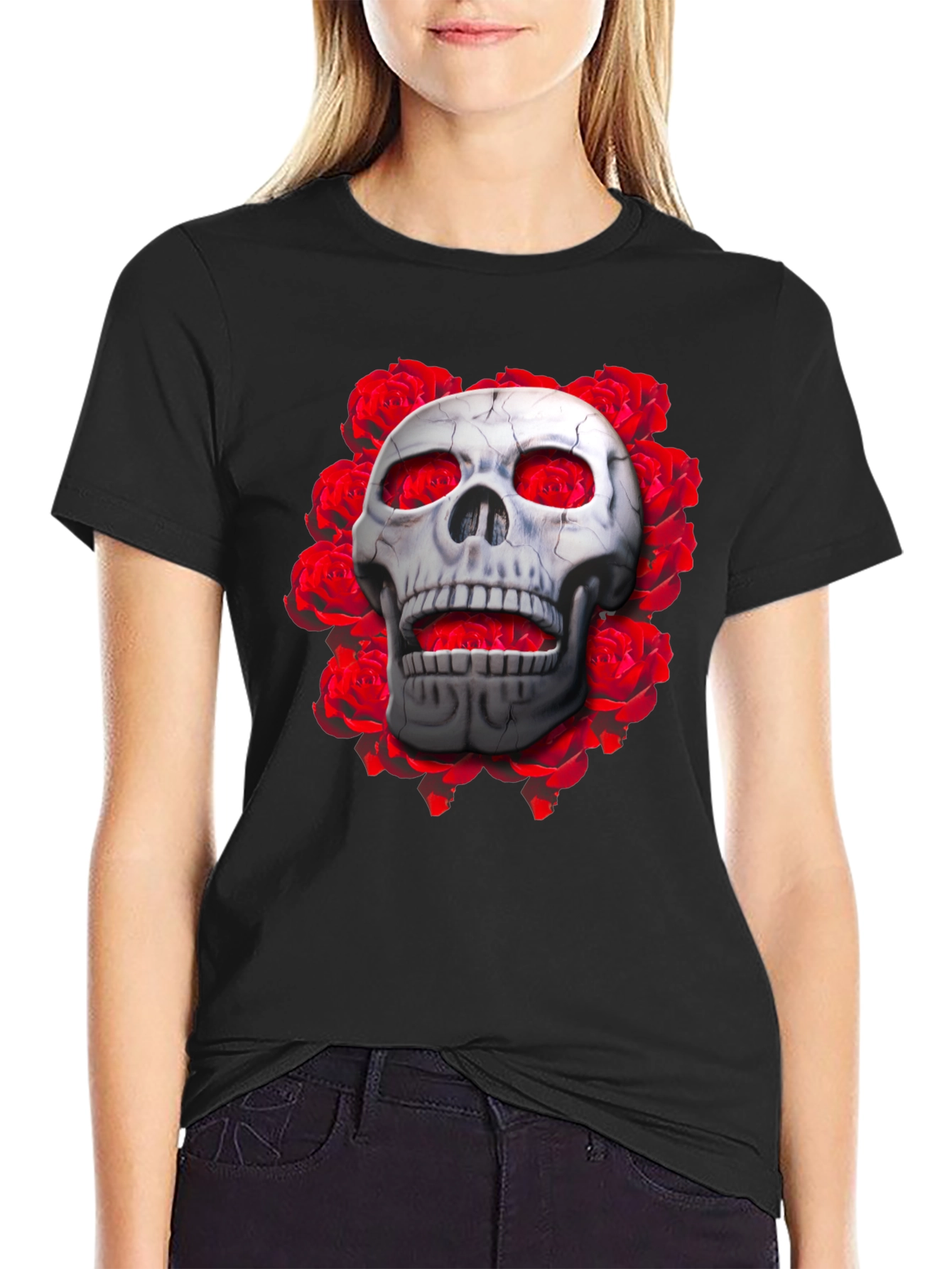 Skull & Roses Graphic Tee - Gothic Style
