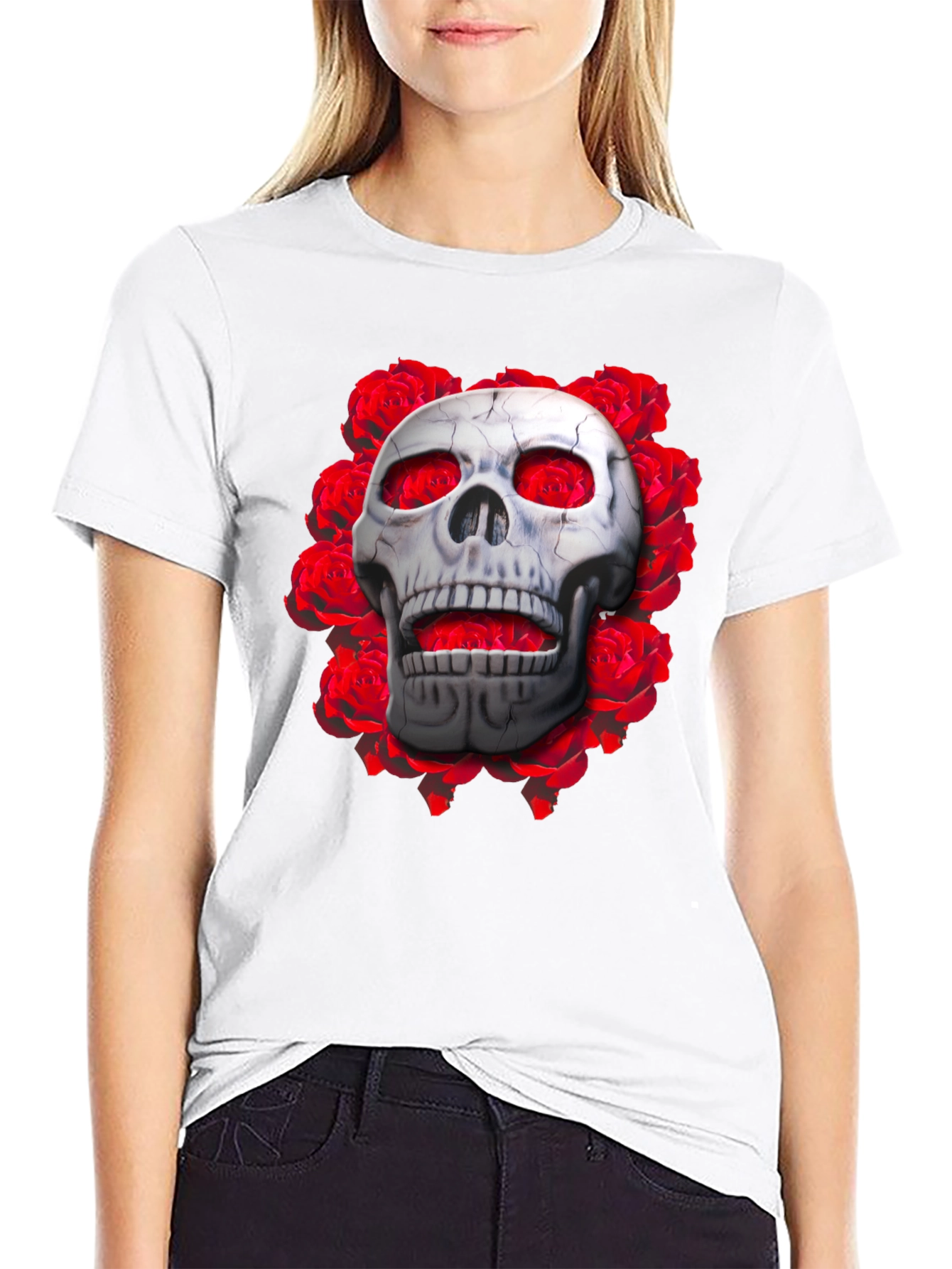 Skull & Roses Graphic Tee - Gothic Style