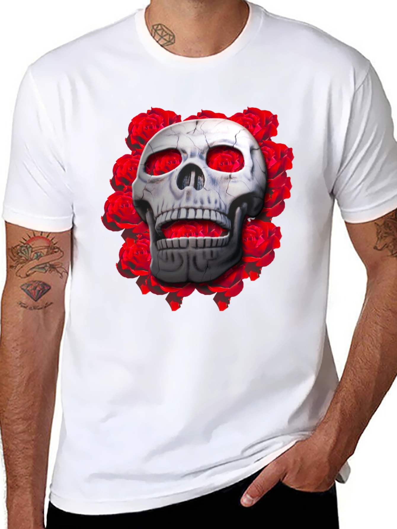 Skull & Roses Graphic Tee - Gothic Style