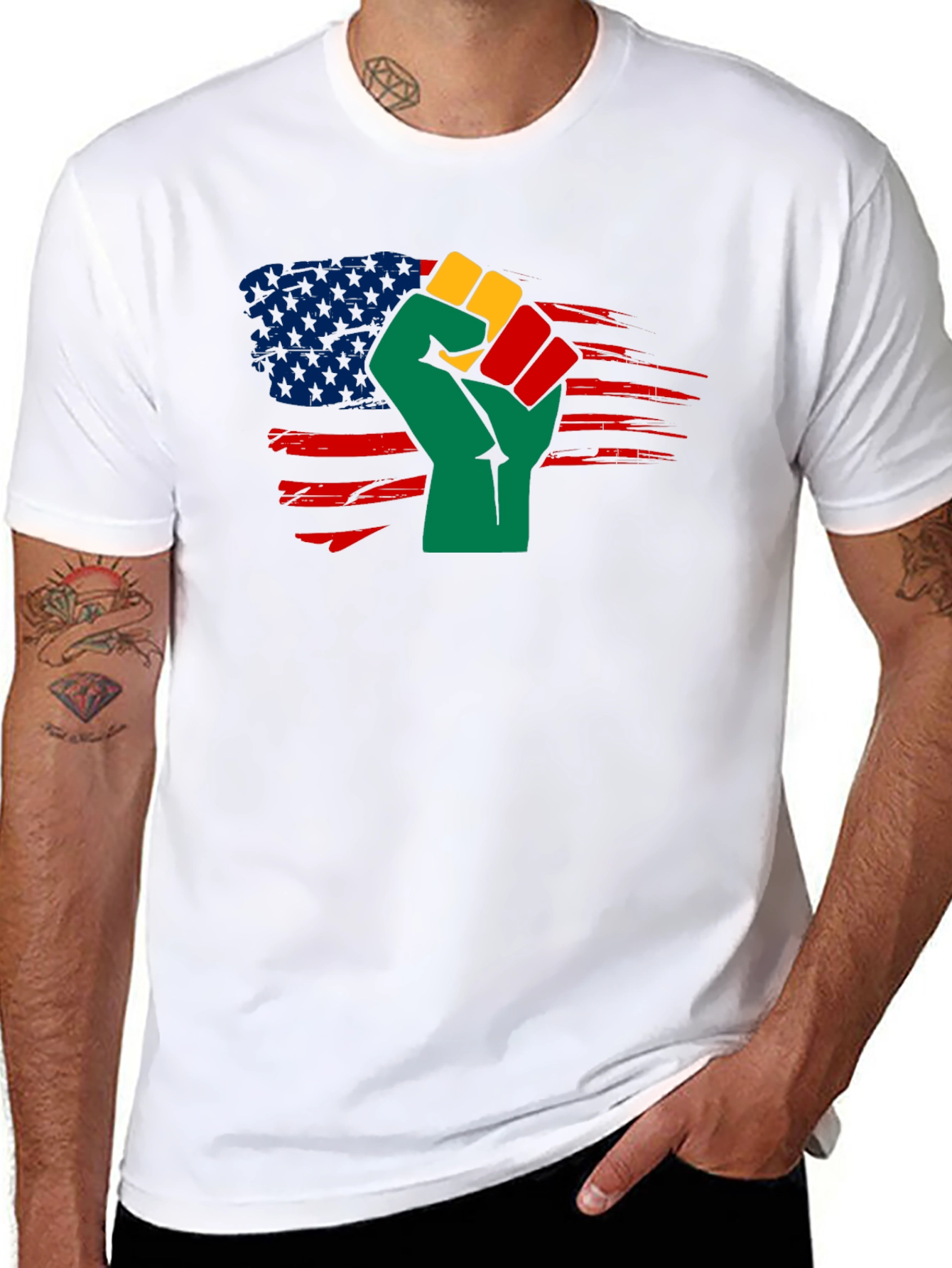 Black History Fist USA Flag T-Shirt