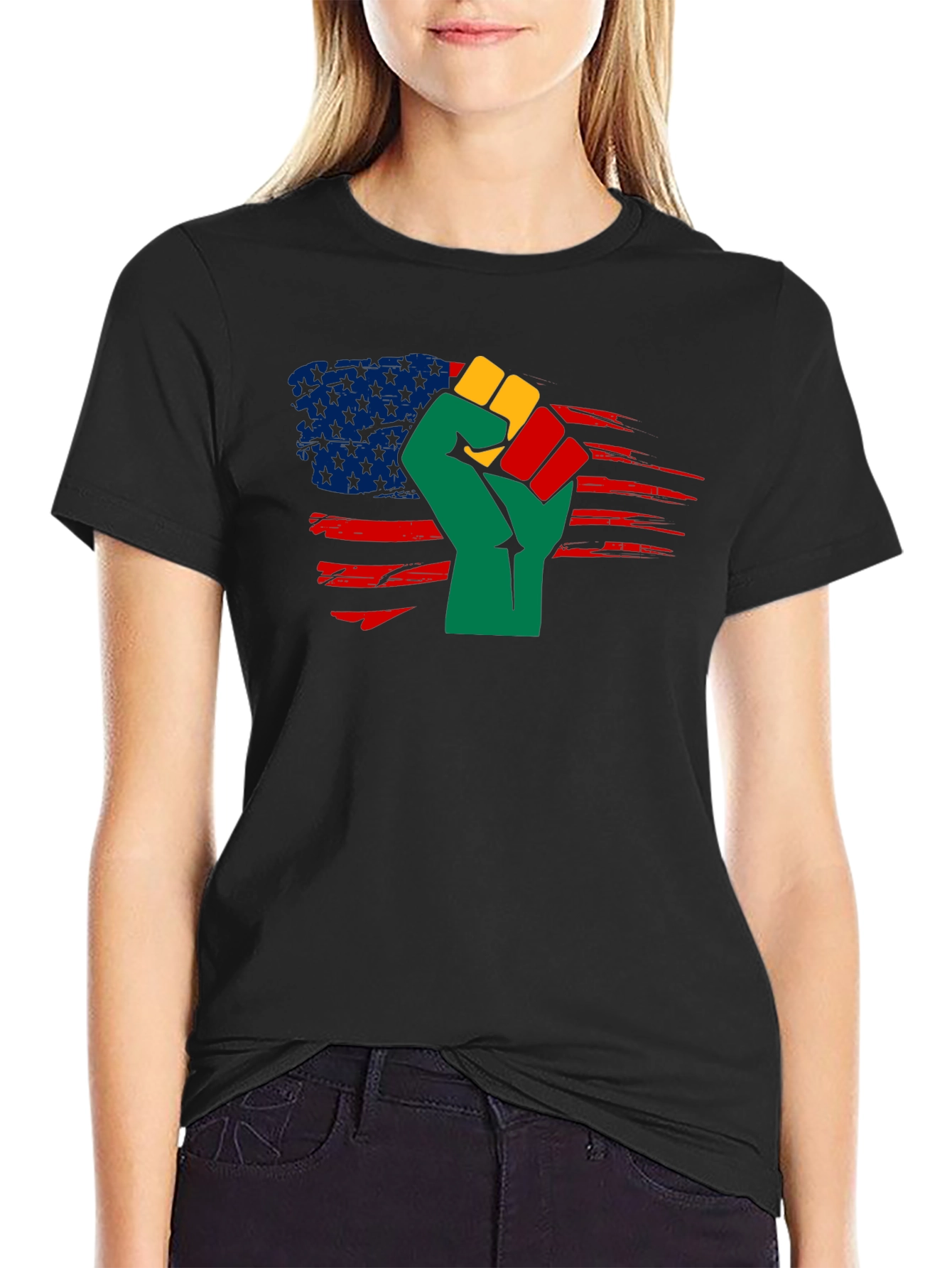 Black History Fist USA Flag T-Shirt