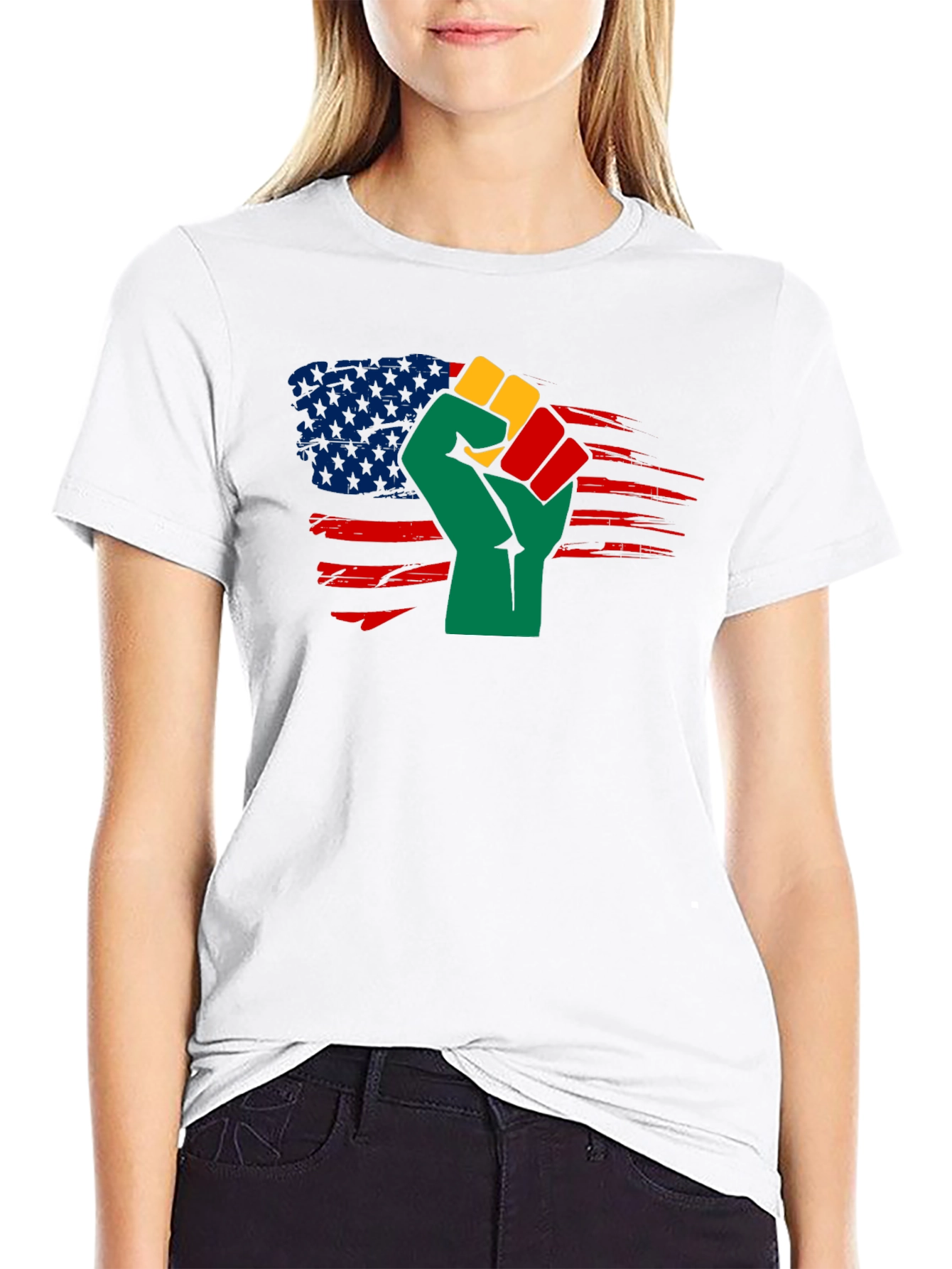 Black History Fist USA Flag T-Shirt