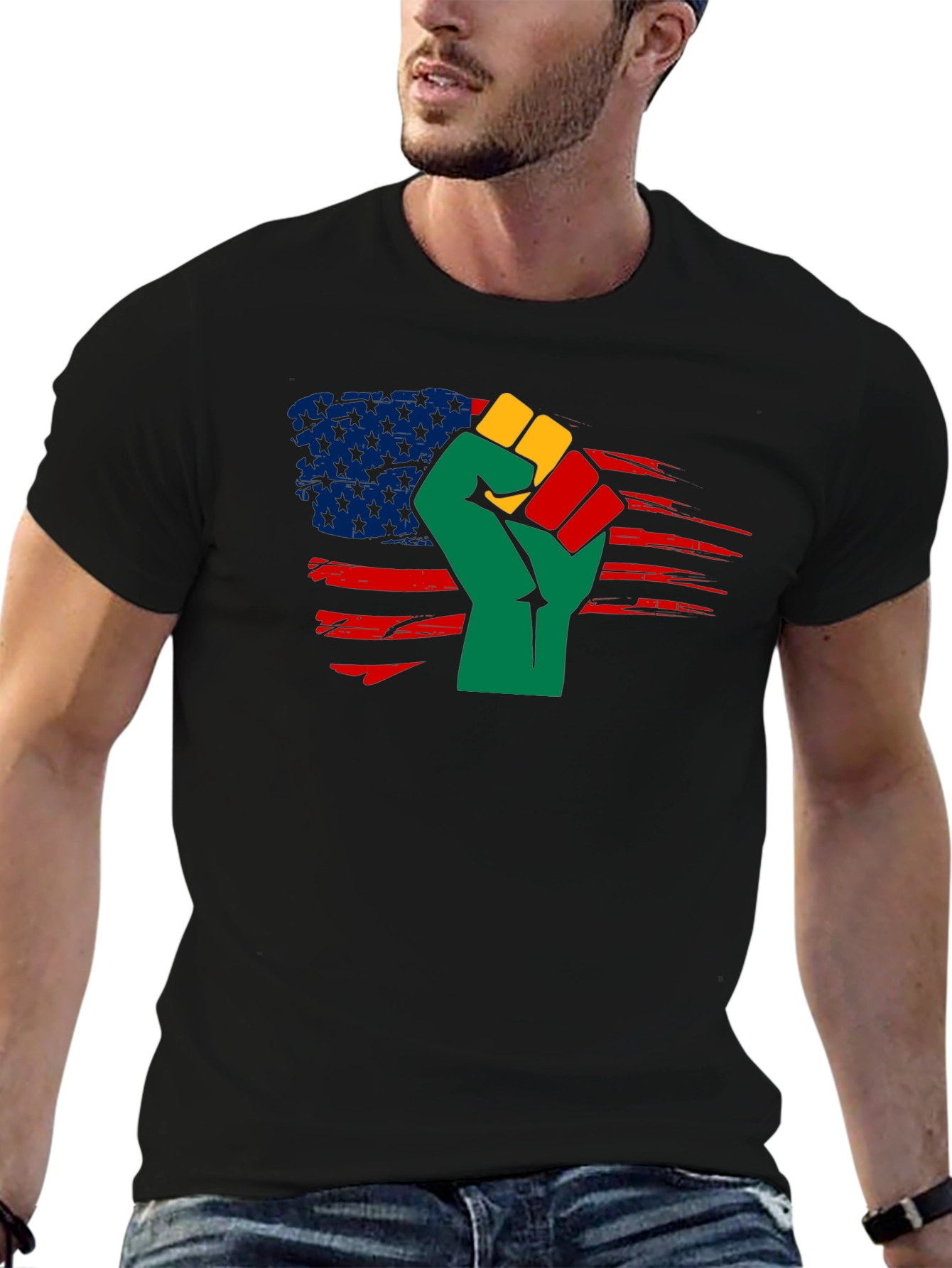 Black History Fist USA Flag T-Shirt