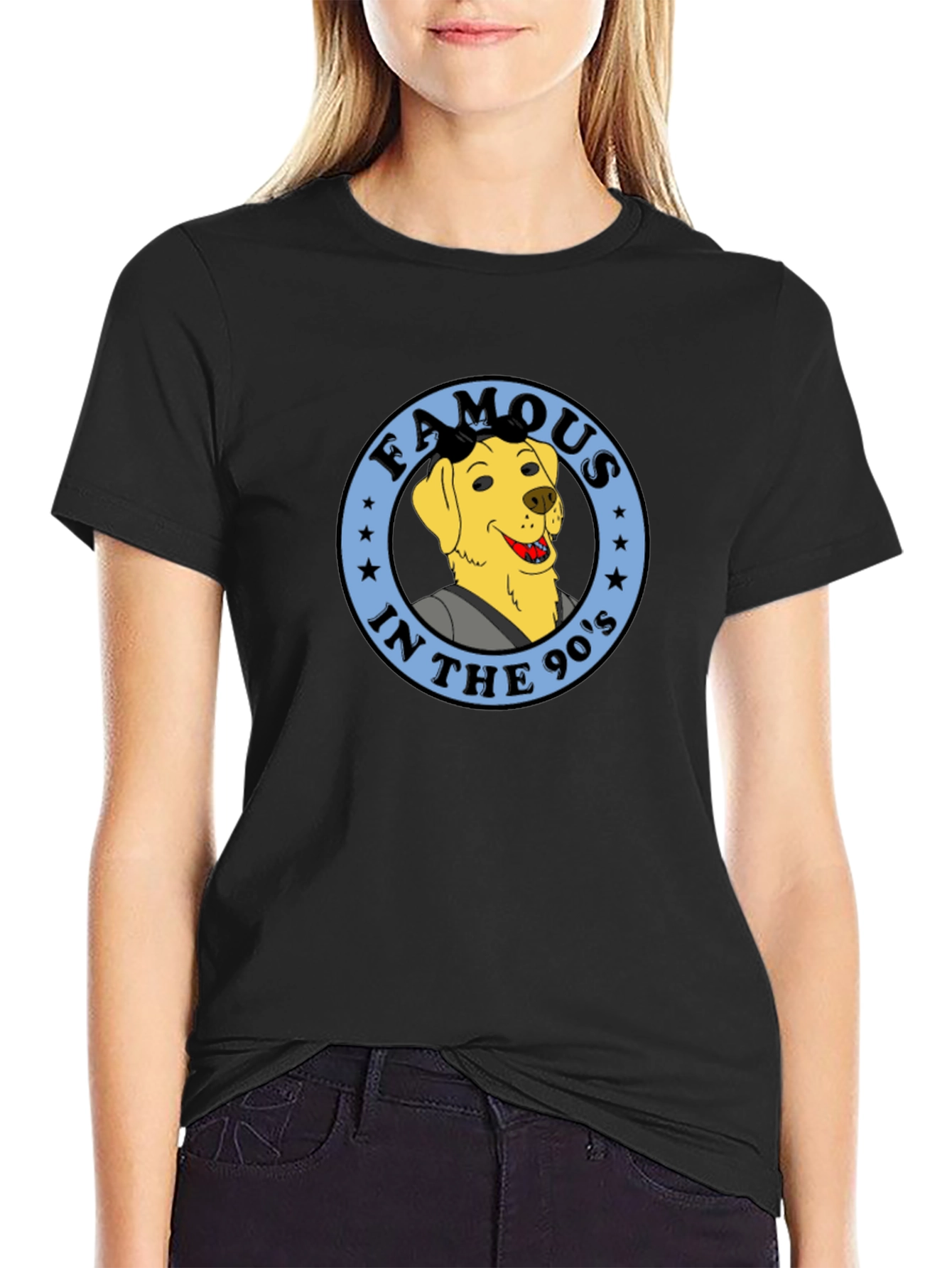 90s Dog Cartoon Graphic Tee - Black