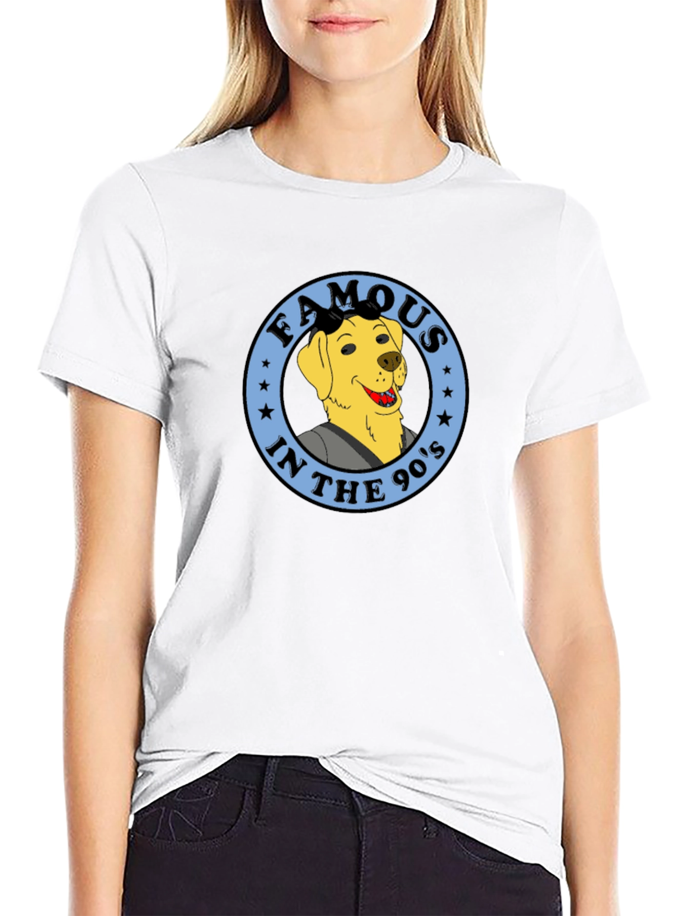 90s Dog Cartoon Graphic Tee - Black