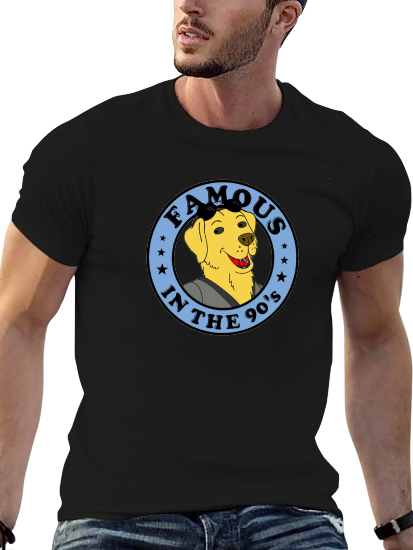 90s Dog Cartoon Graphic Tee - Black