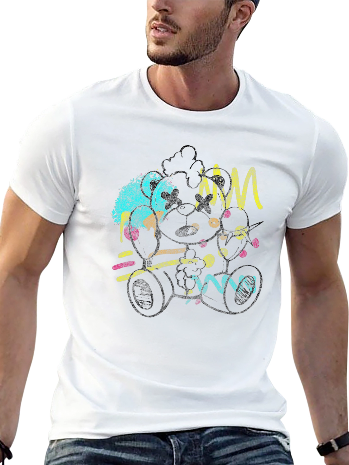 Funky Retro Teddy Bear Black T-Shirt