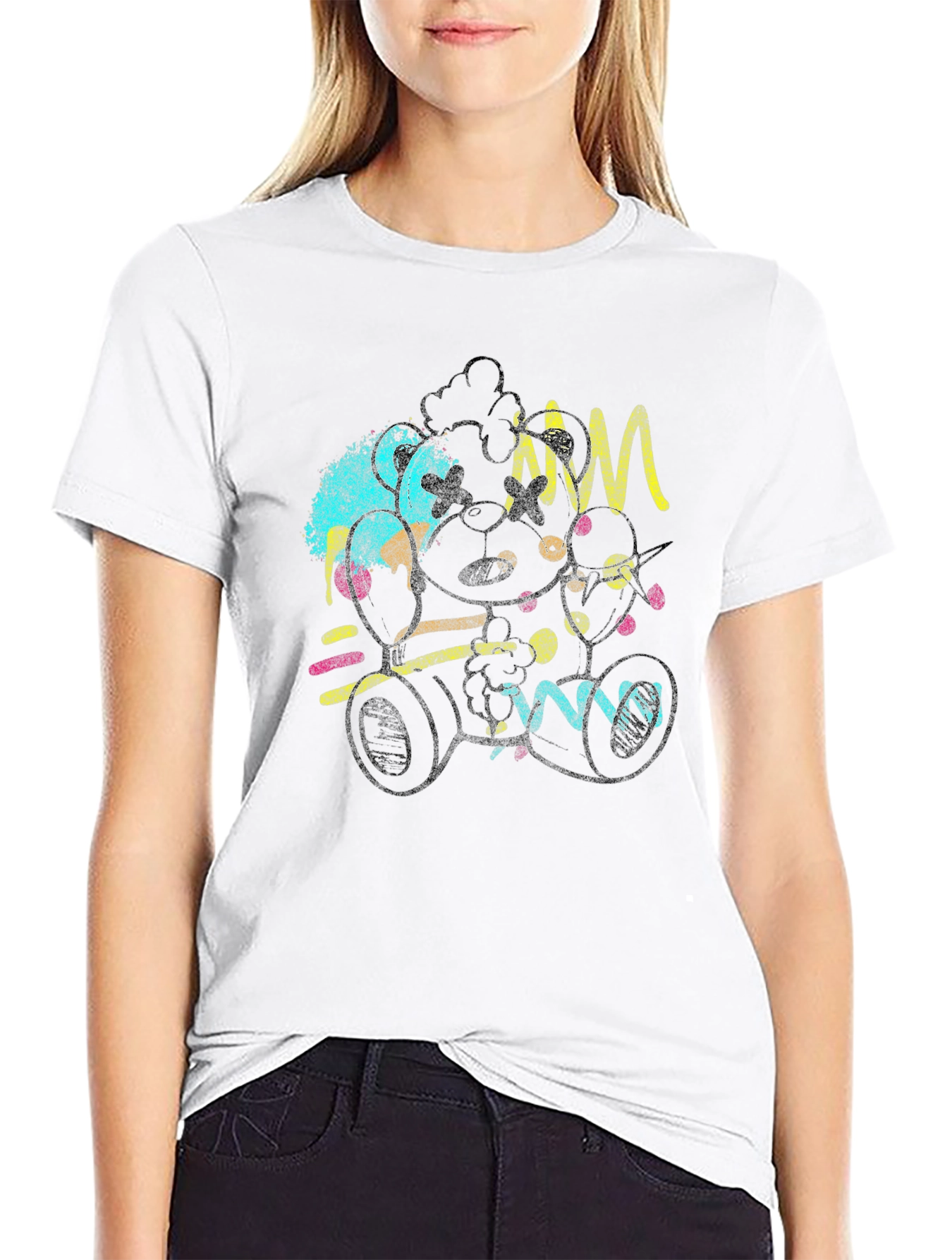Funky Retro Teddy Bear Black T-Shirt
