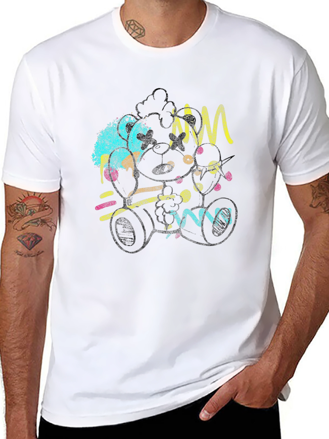 Funky Retro Teddy Bear Black T-Shirt