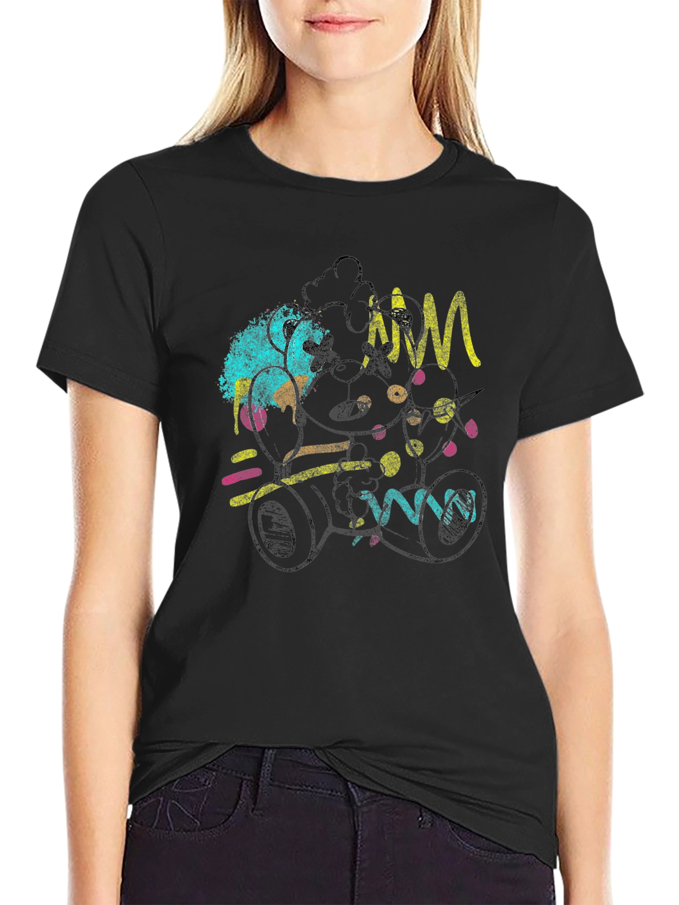 Funky Retro Teddy Bear Black T-Shirt