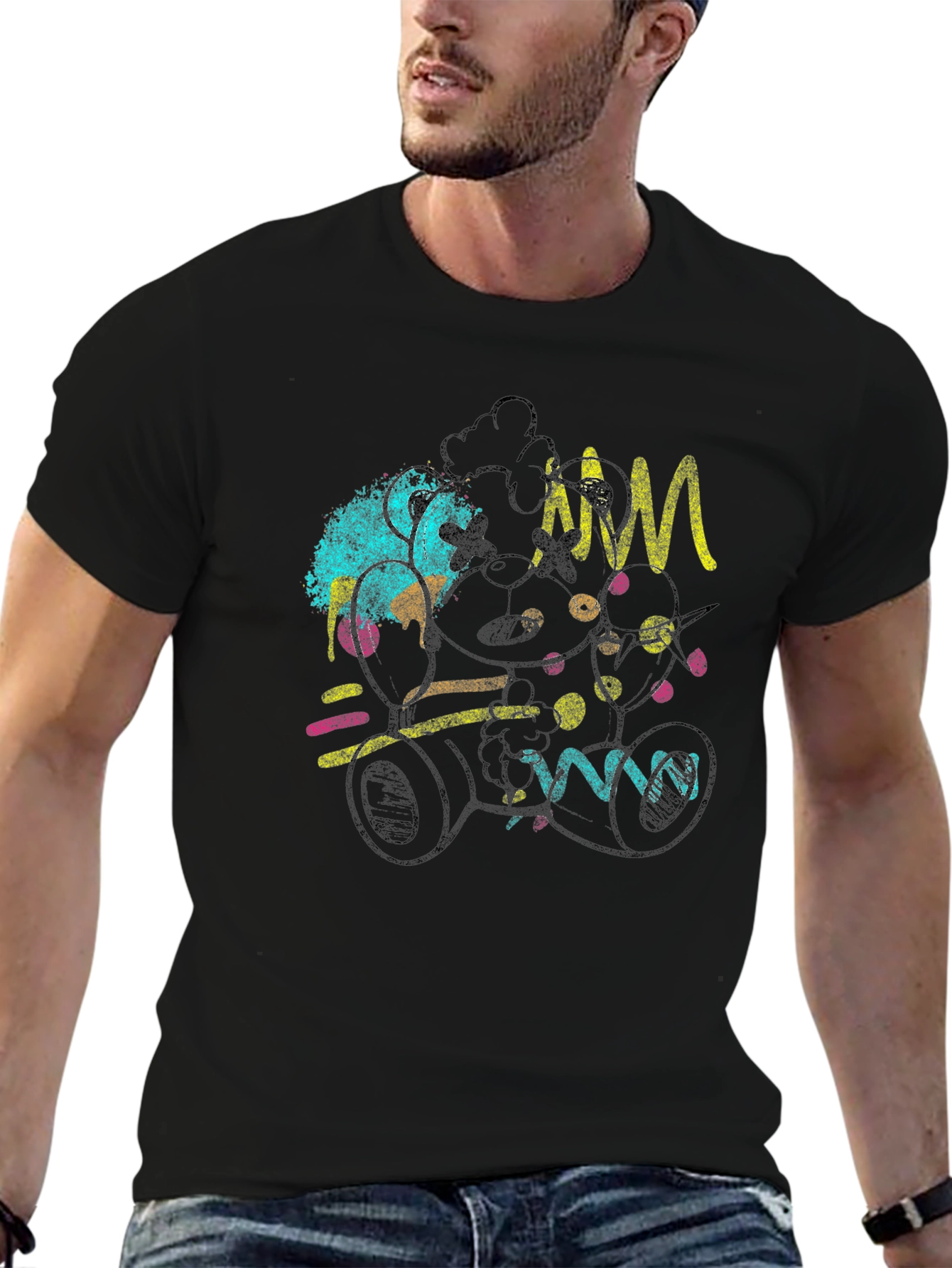 Funky Retro Teddy Bear Black T-Shirt