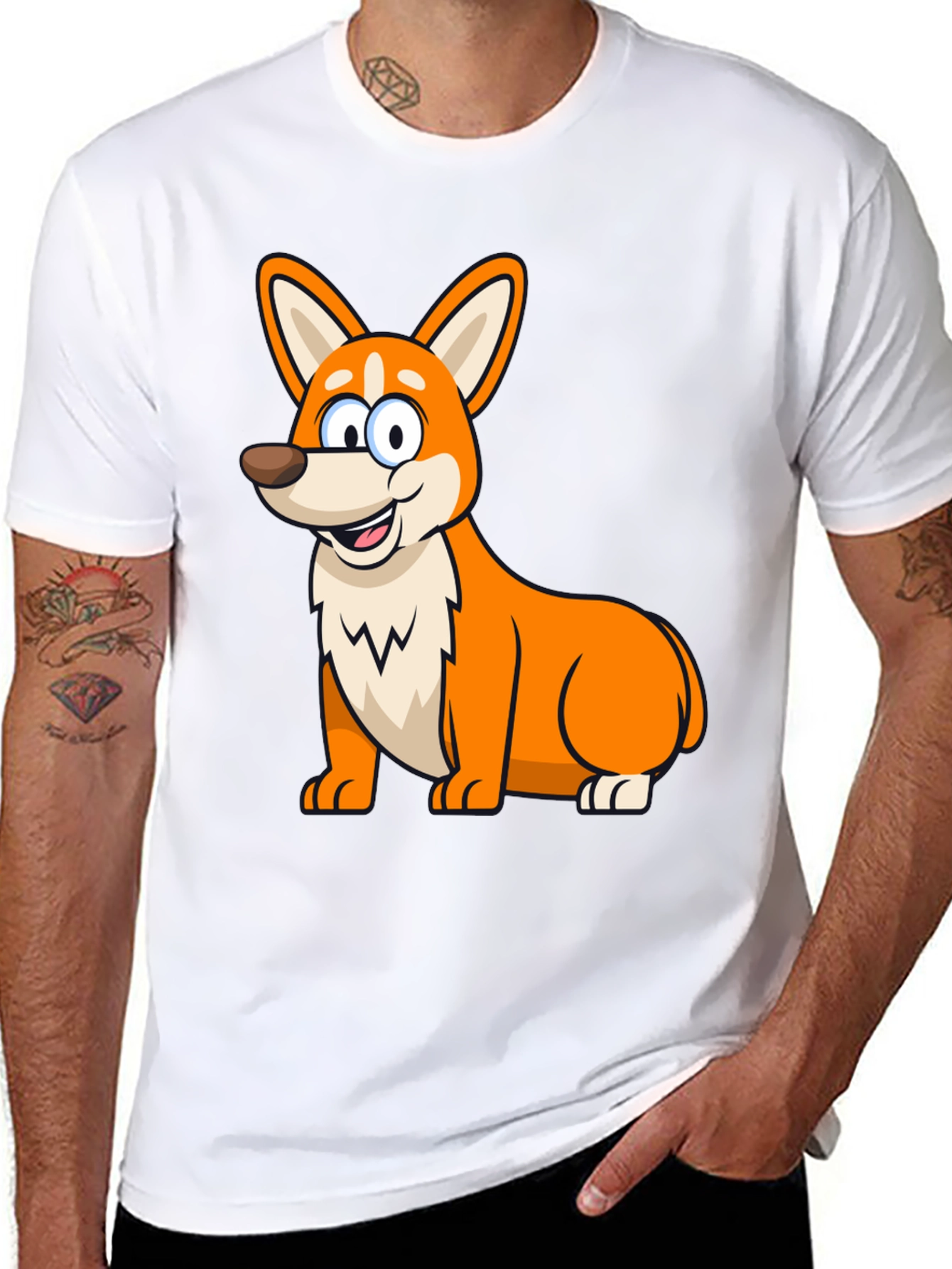 Cute Corgi Cartoon Black T-Shirt