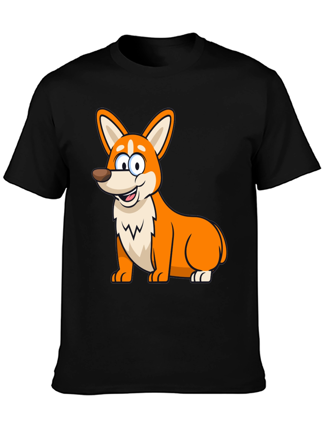 Cute Corgi Cartoon Black T-Shirt