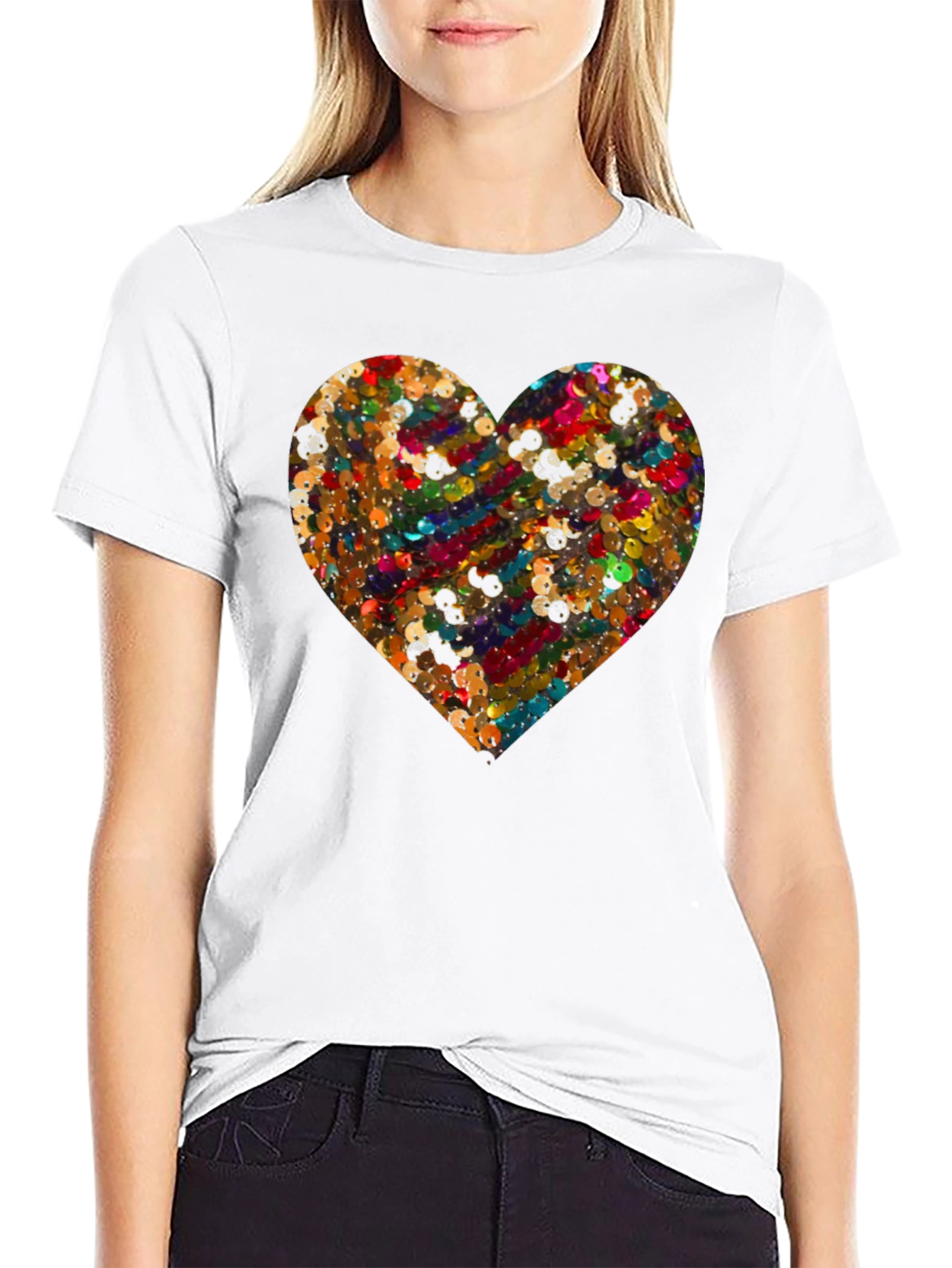 Sequin Heart Graphic Tee - Unique Fashion Statement